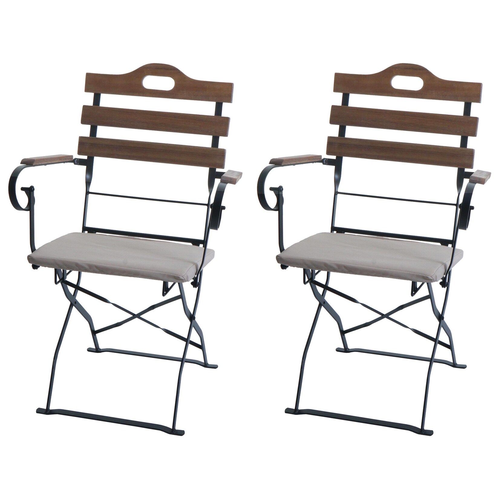 2er-Set Biergartenstuhl MCW-J40, Klappstuhl Gartenstuhl, Gastronomie-Qualität Akazie ~ hellbraun, Polster beige