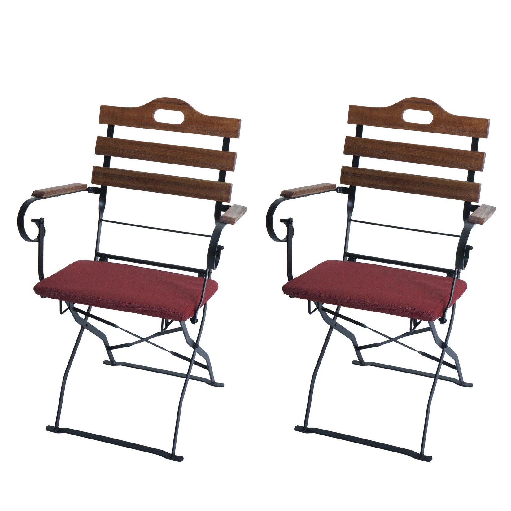 2er-Set Biergartenstuhl MCW-J40, Klappstuhl Gartenstuhl, Gastronomie-Qualität Akazie ~ hellbraun, Polster rot