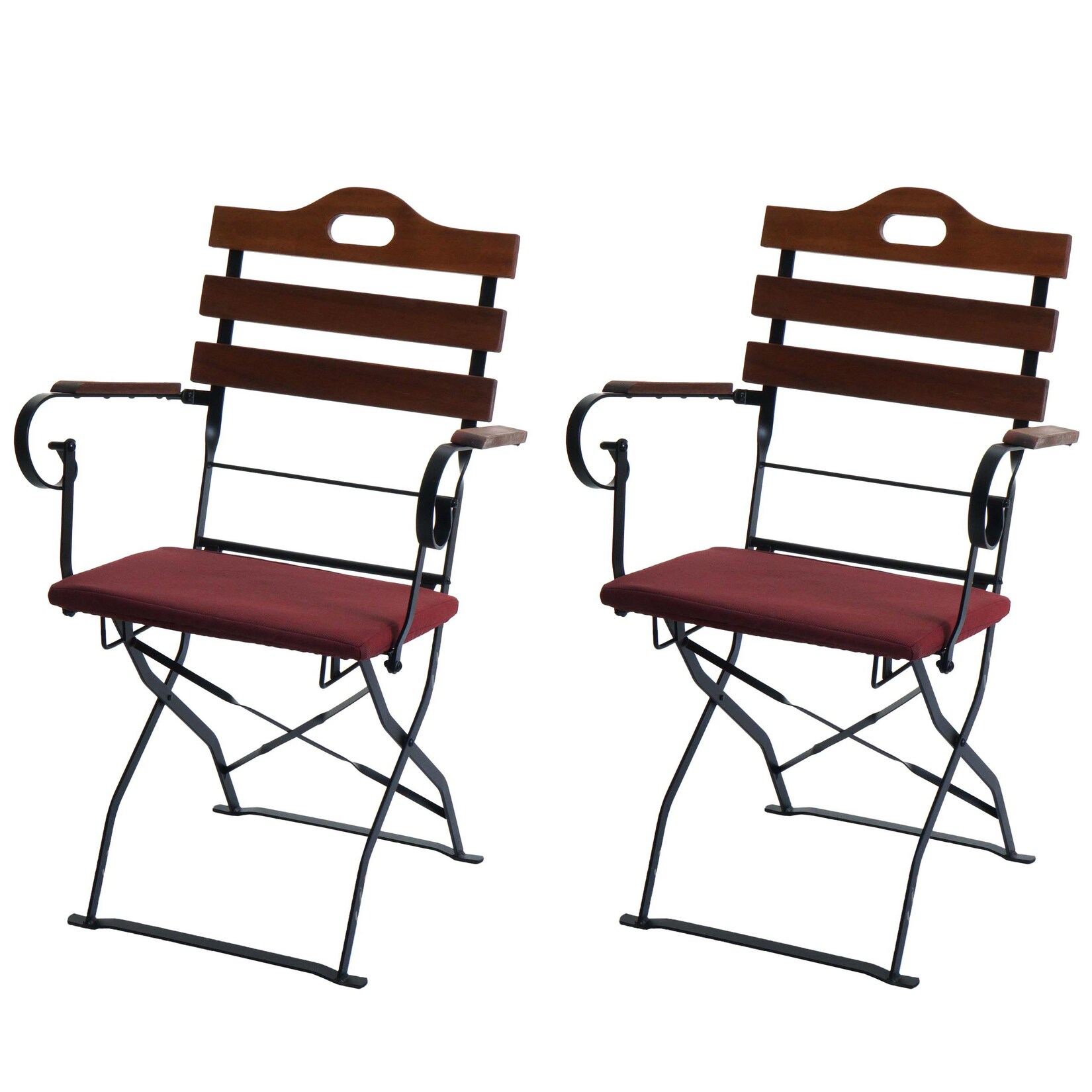 2er-Set Biergartenstuhl MCW-J40, Klappstuhl Gartenstuhl, Gastronomie-Qualität Akazie ~ braun, Polster rot