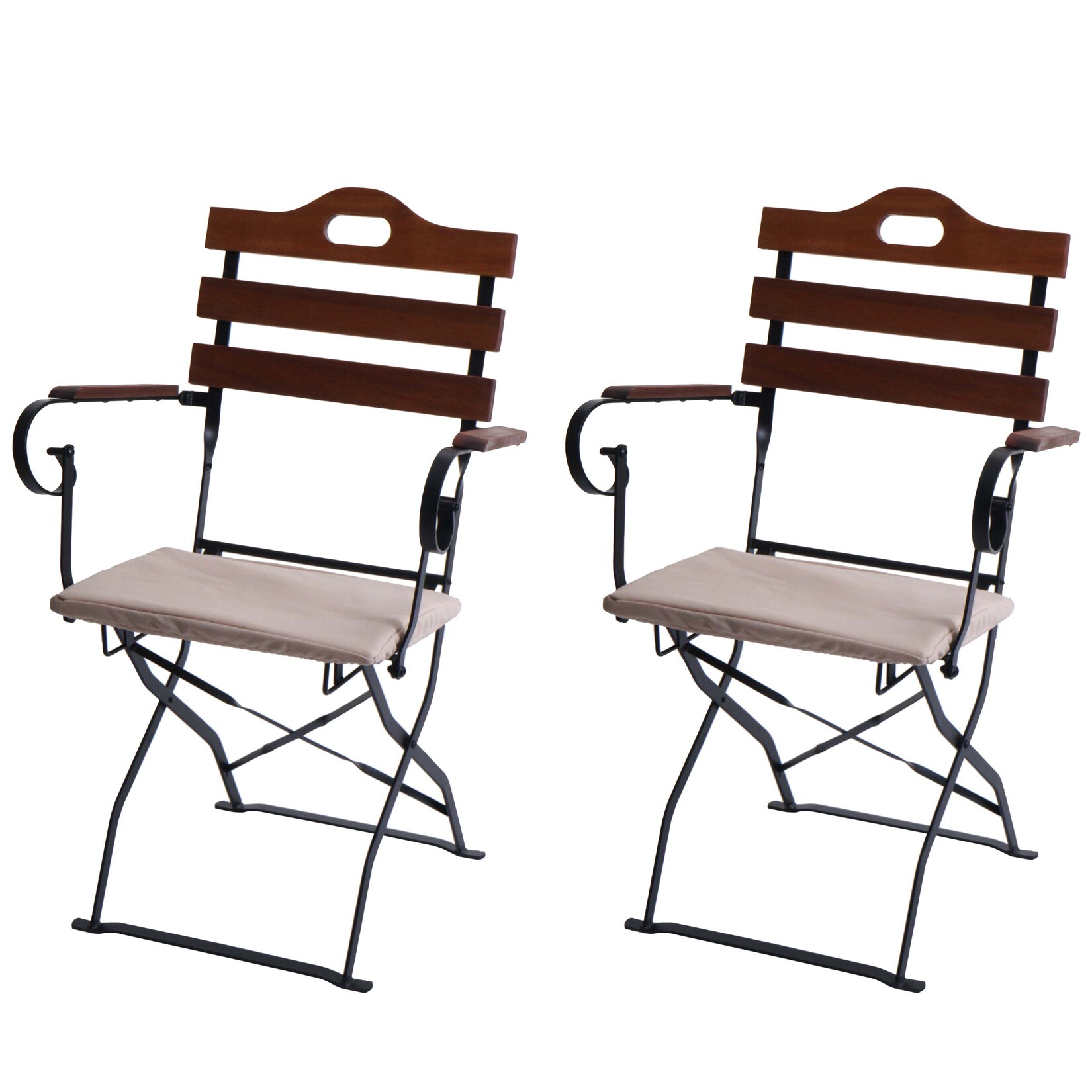 2er-Set Biergartenstuhl MCW-J40, Klappstuhl Gartenstuhl, Gastronomie-Qualität Akazie ~ braun, Polster beige