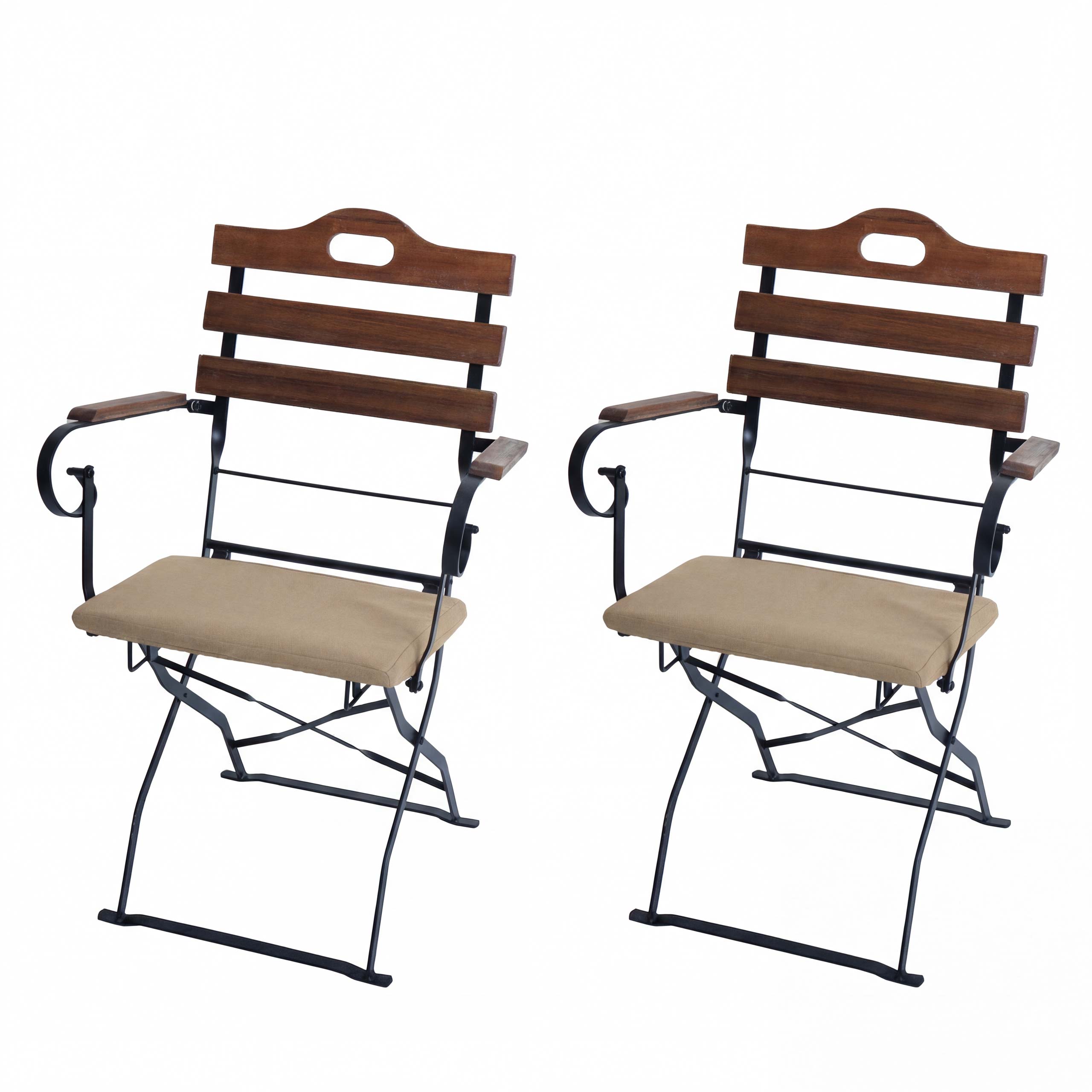 2er-Set Biergartenstuhl MCW-J40, Klappstuhl Gartenstuhl, Gastronomie-Qualit&auml;t Akazie ~ hellbraun, Polster sandfarben - Bild 1