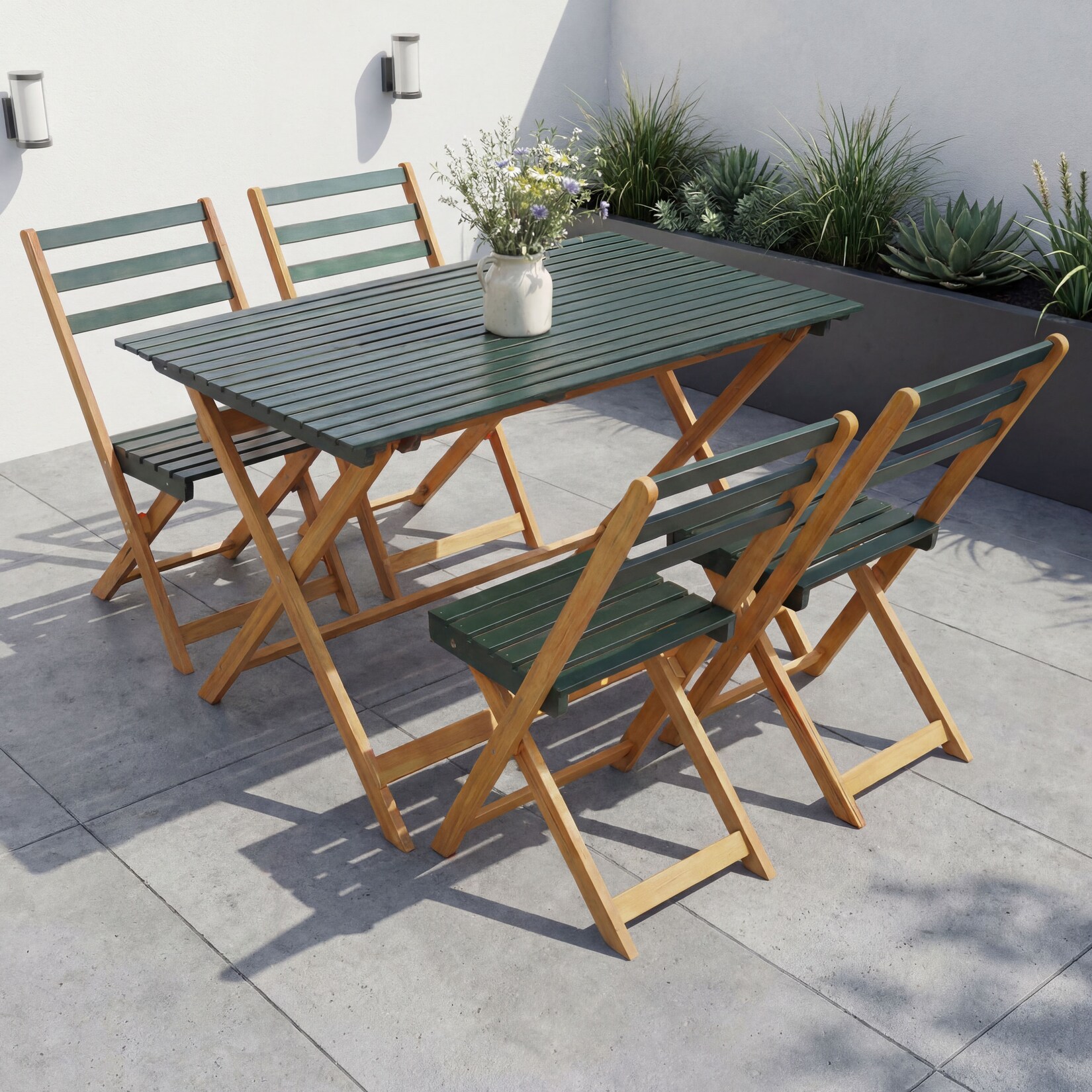 Garnitur MCW-P72, Sitzgruppe Lounge-Set Garten 4x Stuhl Tisch, Akazie Holz klappbar ~ natur-grün