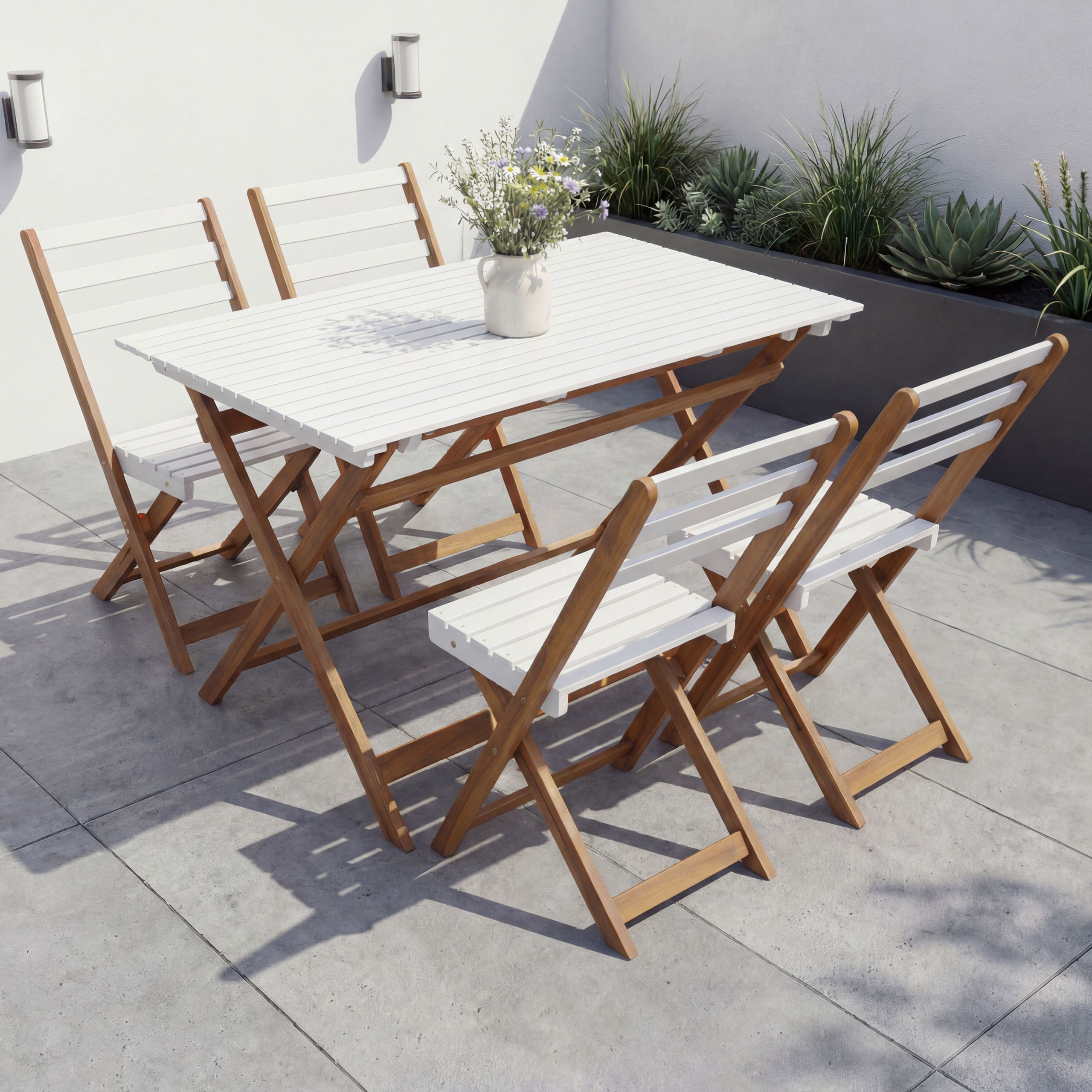 Garnitur MCW-P72, Sitzgruppe Lounge-Set Garten 4x Stuhl Tisch, Akazie Holz klappbar ~ natur-wei&szlig; - Bild 1