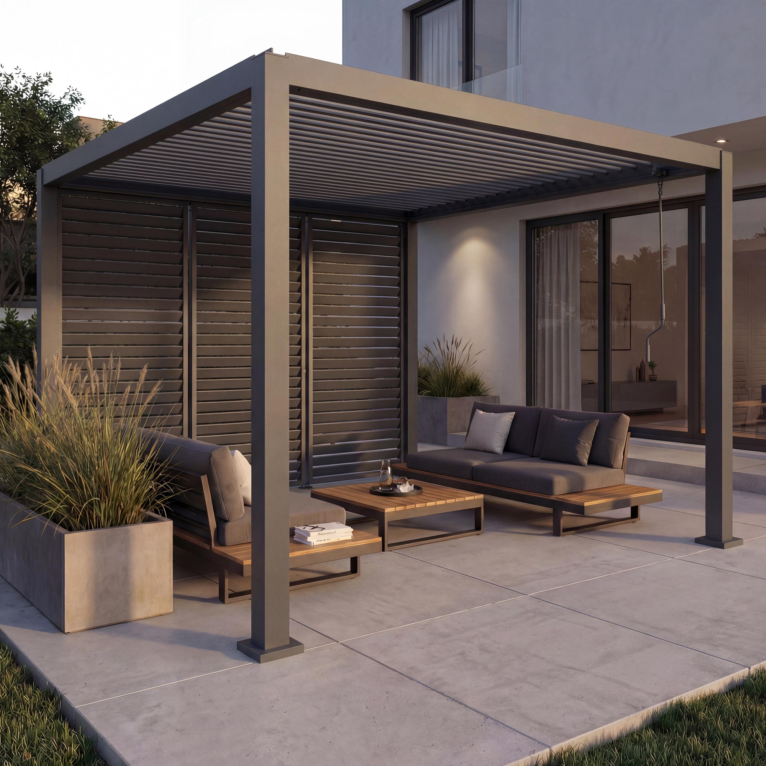 Pergola MCW-P65 mit 3x Lamellenwand, Terrassen&uuml;berdachung Garten Lamellen-Pavillon, 10cm-Alu-Gestell 3x3m ~ anthrazit - Bild 1