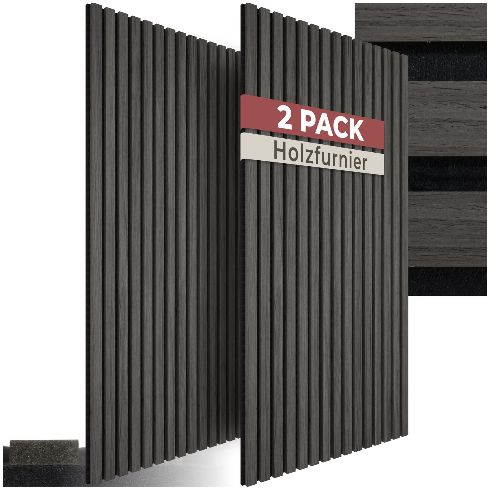 tectake® Akustikpaneele, Holzoptik in Eiche schwarz, MDF und Echtholzfurnier, Größe flexibel anpassbar