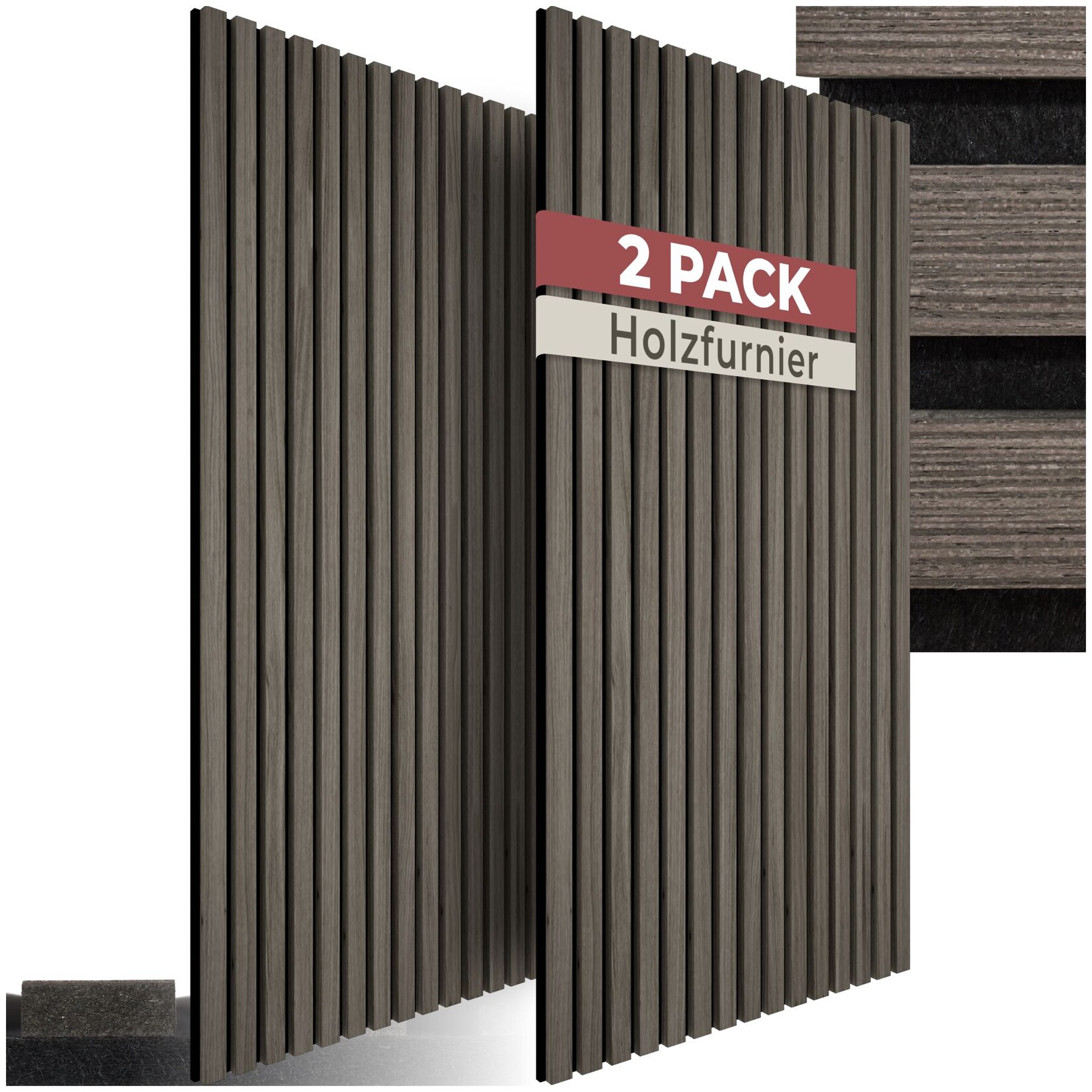 tectake® Akustikpaneele, Holzoptik in Eiche grau, MDF und Echtholzfurnier, Größe flexibel anpassbar