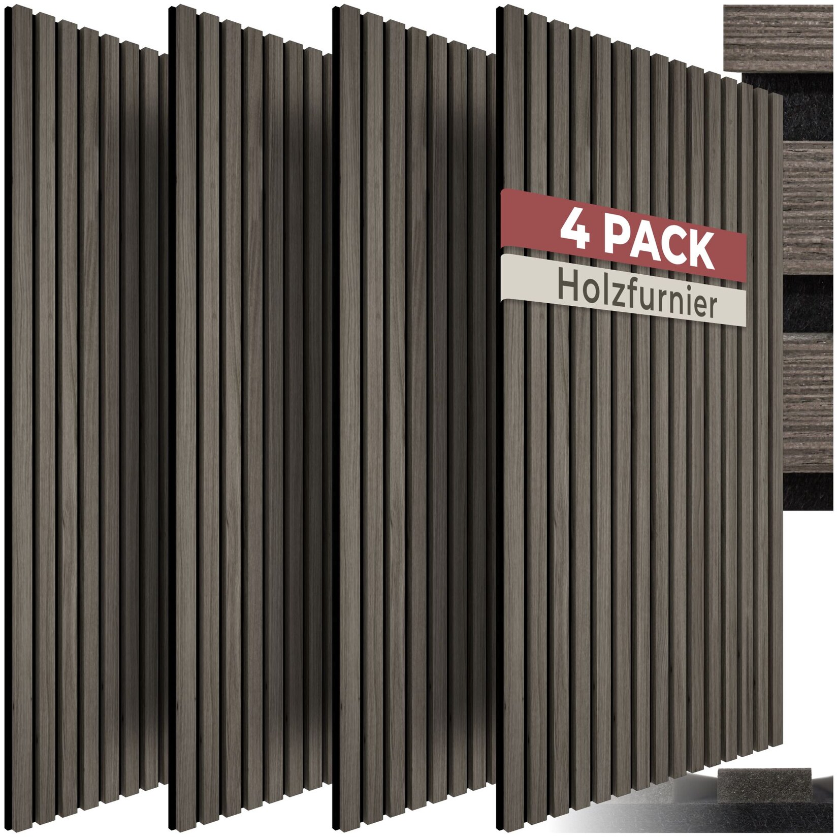 tectake® Akustikpaneele, Holzoptik in Eiche grau, MDF und Echtholzfurnier, Größe flexibel anpassbar