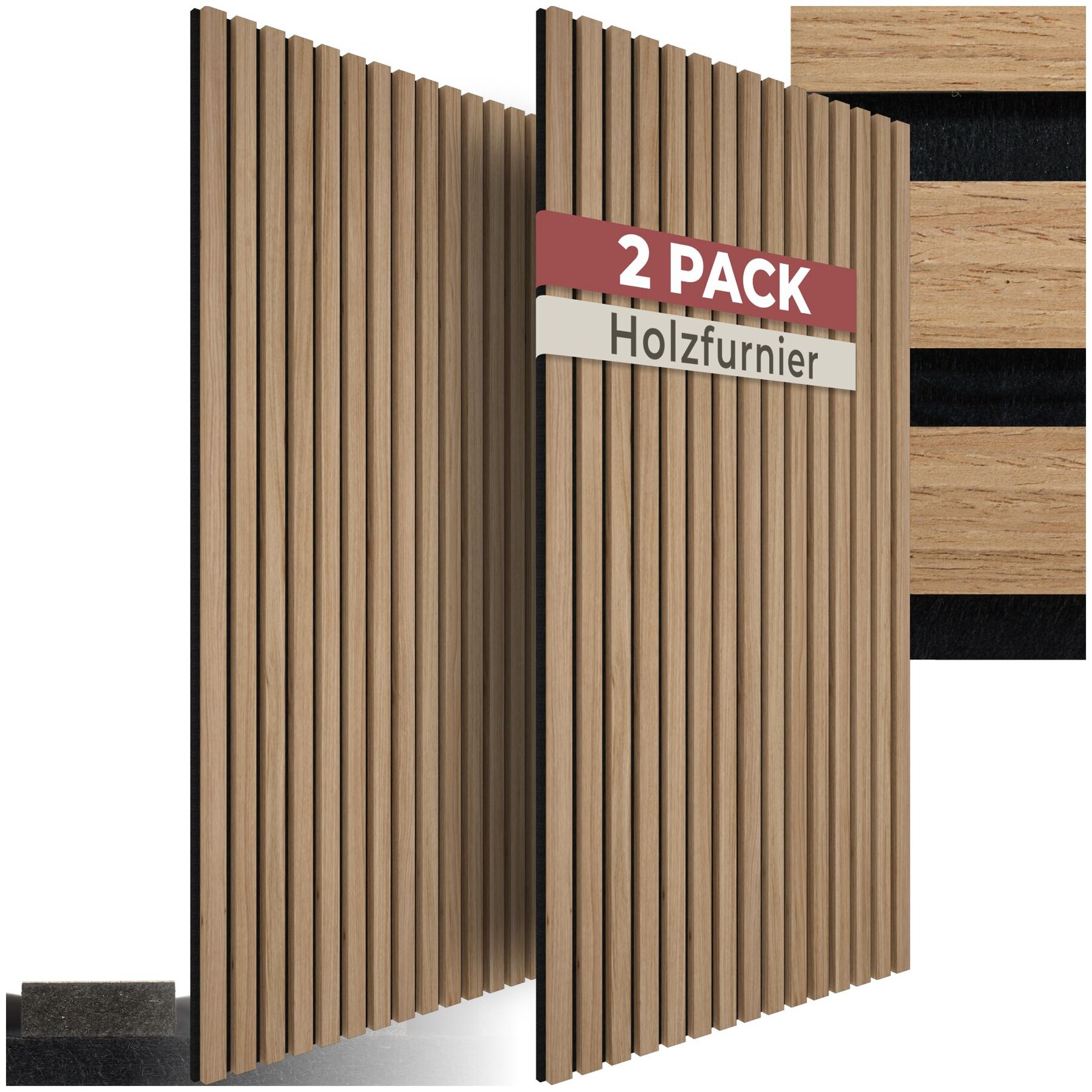 tectake® Akustikpaneele, Holzoptik in Eiche, MDF und Echtholzfurnier, Größe flexibel anpassbar
