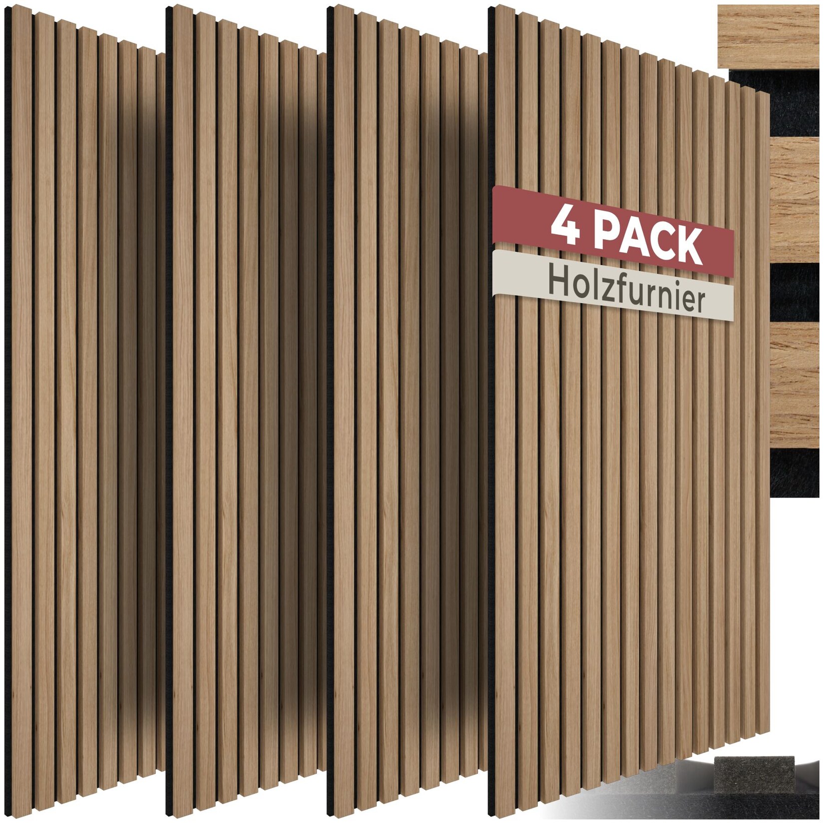 tectake® Akustikpaneele, Holzoptik in Eiche, MDF und Echtholzfurnier, Größe flexibel anpassbar