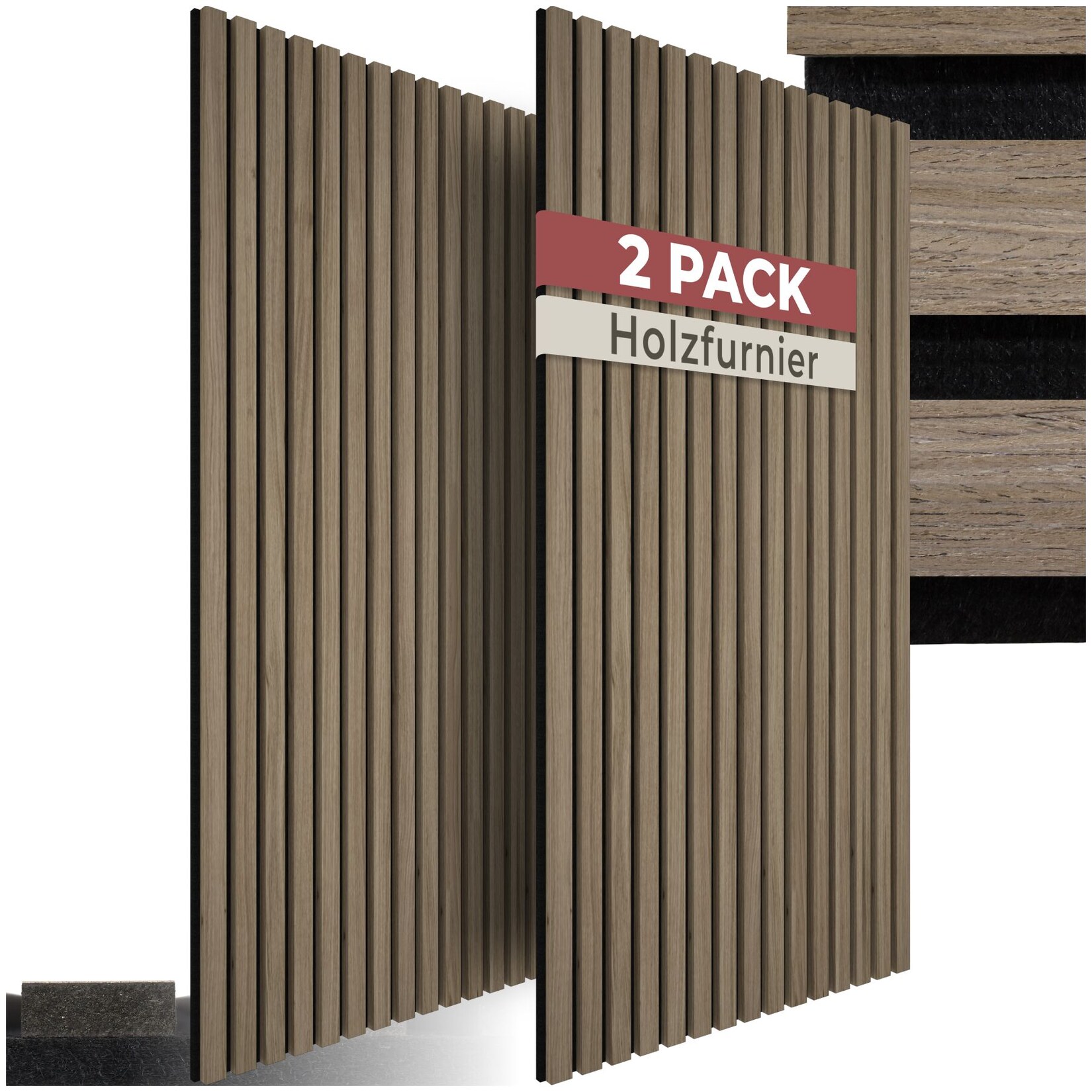 tectake® Akustikpaneele, Holzoptik in Eiche dunkel, MDF und Echtholzfurnier, Größe flexibel anpassbar