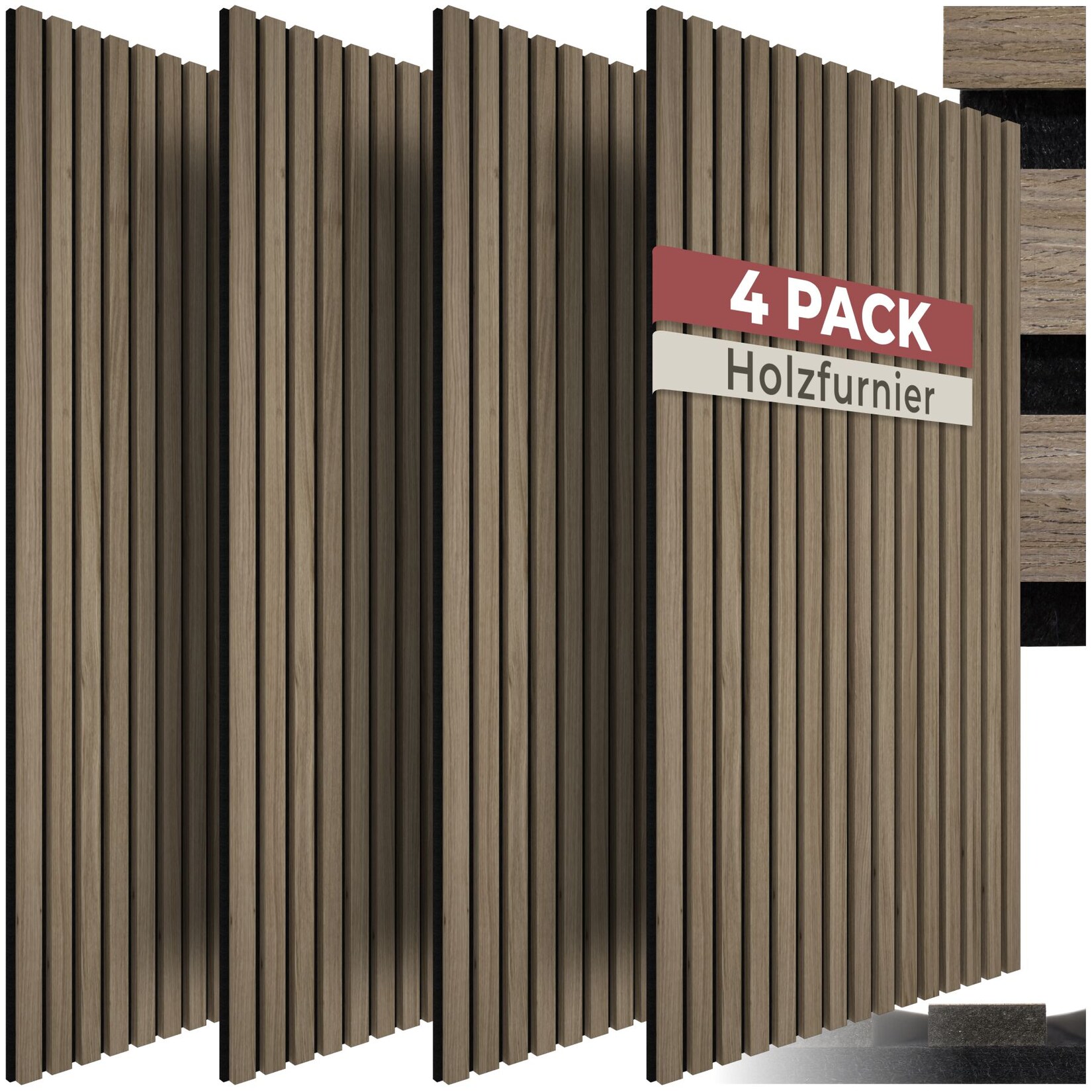 tectake® Akustikpaneele, Holzoptik in Eiche dunkel, MDF und Echtholzfurnier, Größe flexibel anpassbar