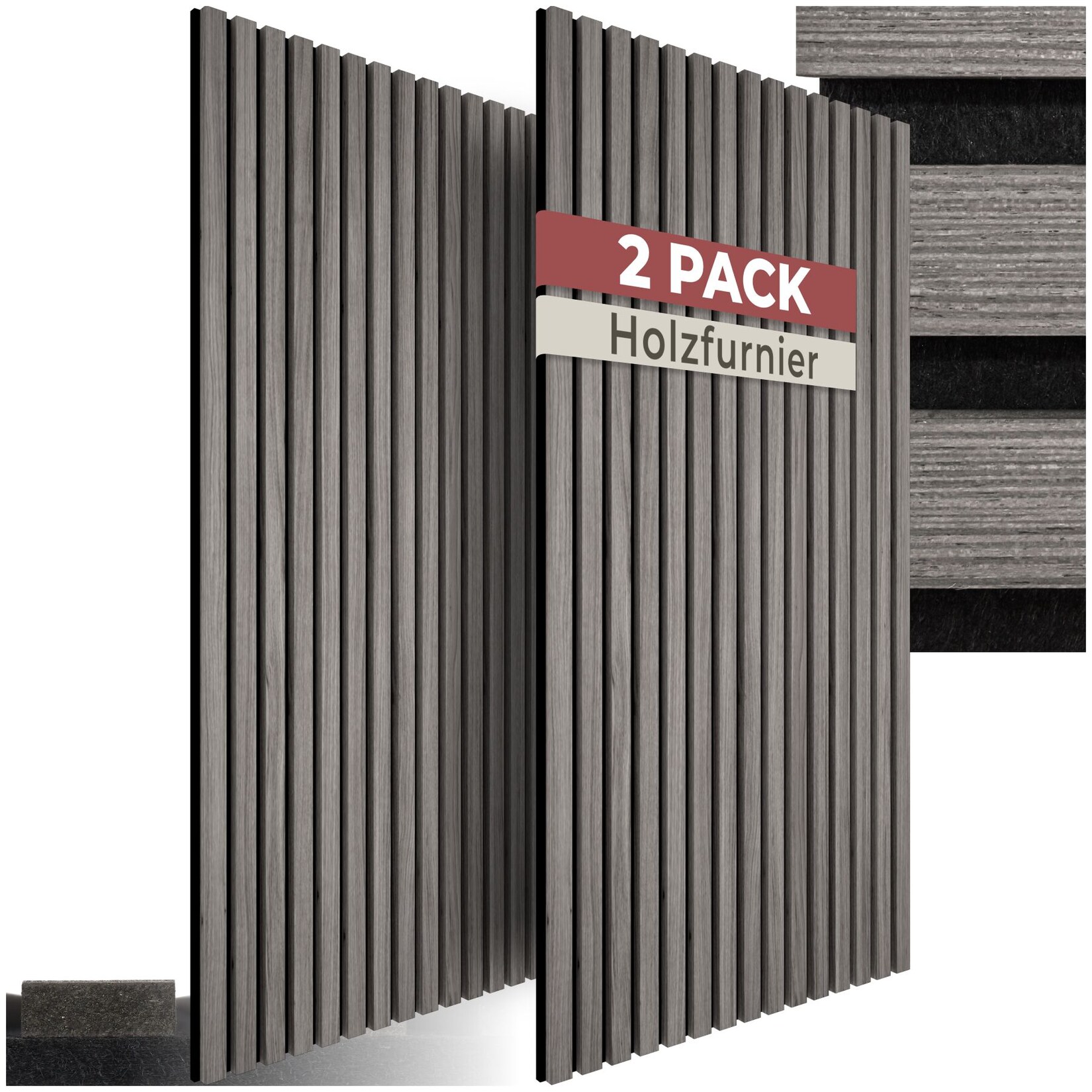 tectake® Akustikpaneele, Holzoptik in Eiche hellgrau, MDF und Echtholzfurnier, Größe flexibel anpassbar