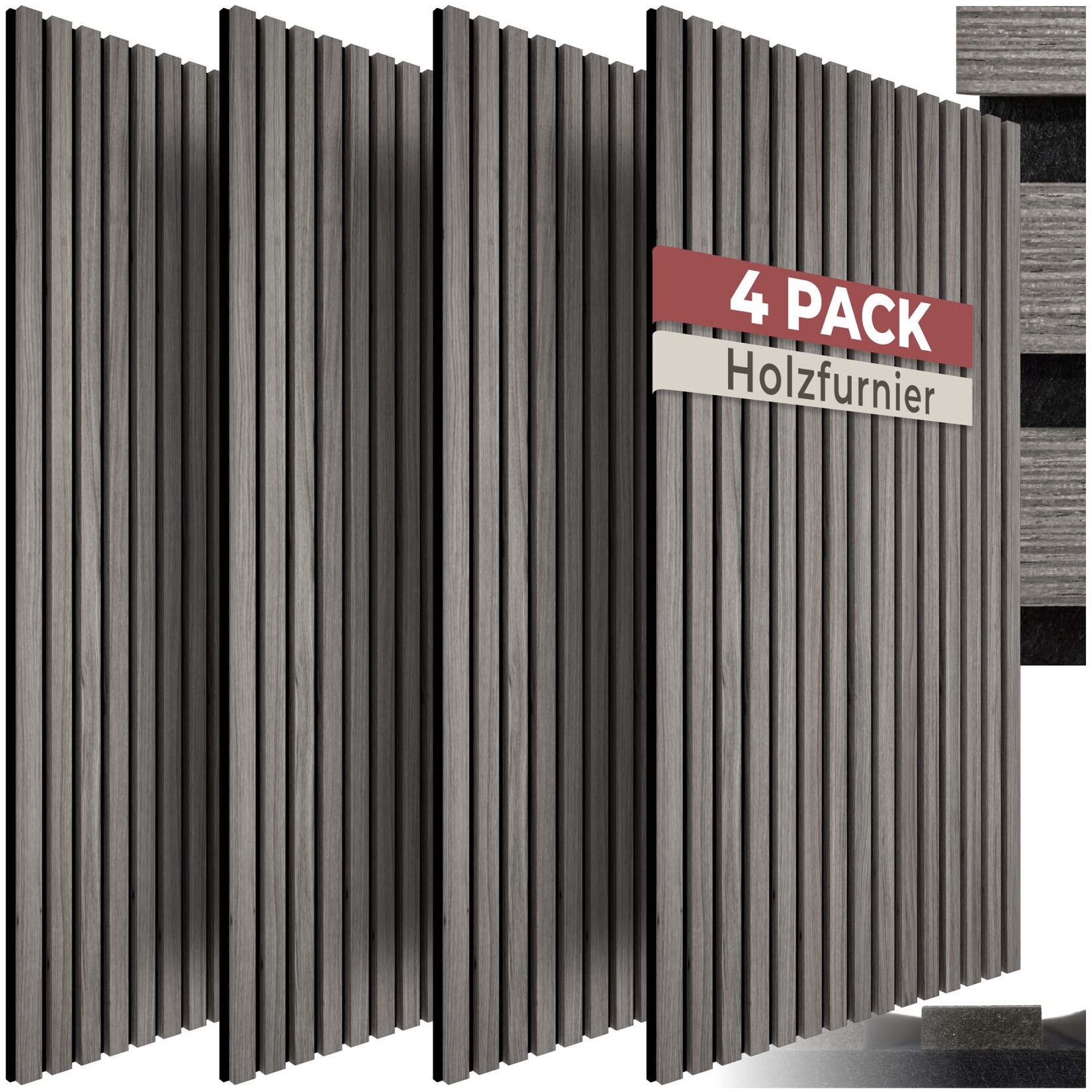 tectake® Akustikpaneele, Holzoptik in Eiche hellgrau, MDF und Echtholzfurnier, Größe flexibel anpassbar