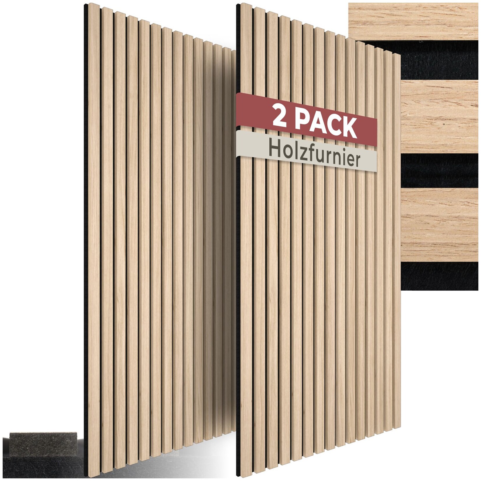 tectake® Akustikpaneele, Holzoptik in Eiche hell, MDF und Echtholzfurnier, Größe flexibel anpassbar