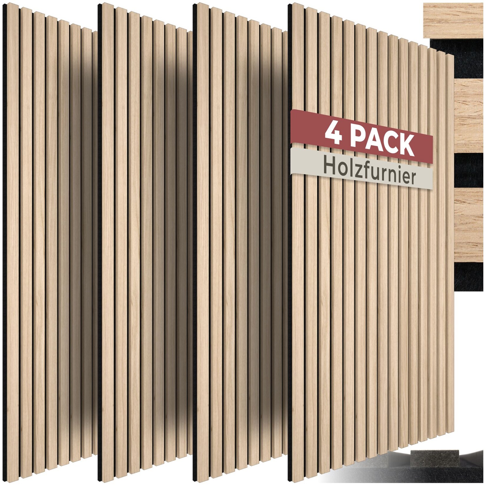 tectake® Akustikpaneele, Holzoptik in Eiche hell, MDF und Echtholzfurnier, Größe flexibel anpassbar
