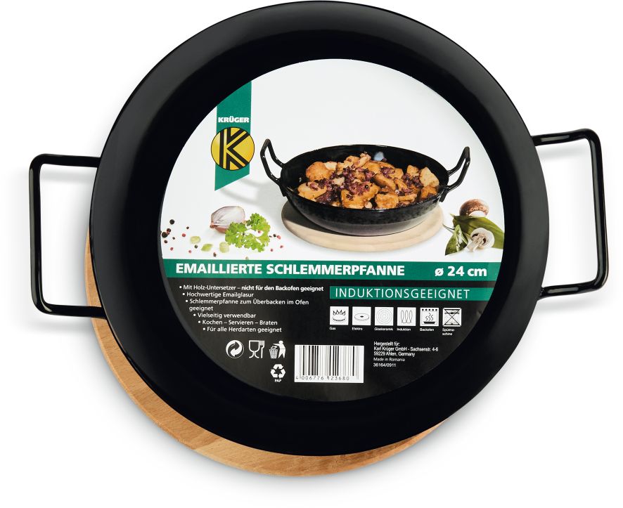 Karlkr&uuml;ger Schlemmerpfanne mit Holzteller "NOSTALGIE", 24 cm - Bild 1