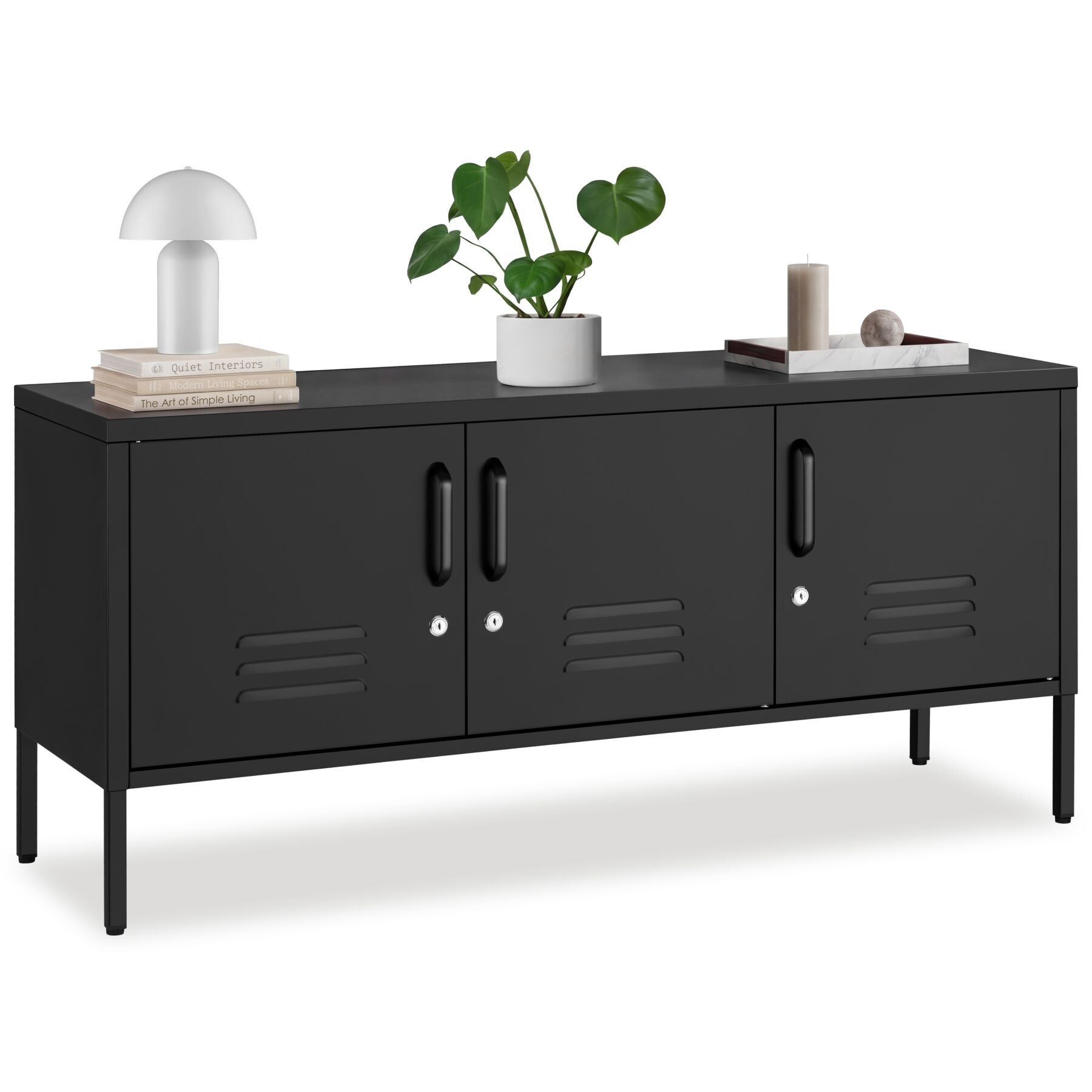 tectake&reg; Sideboard, 3 T&uuml;ren mit Magnetverschluss, einzeln abschlie&szlig;bar, pulverbeschichteter Stahl, Kippschutz, h&ouml;henverstellbare F&uuml;&szlig;e - Bild 1