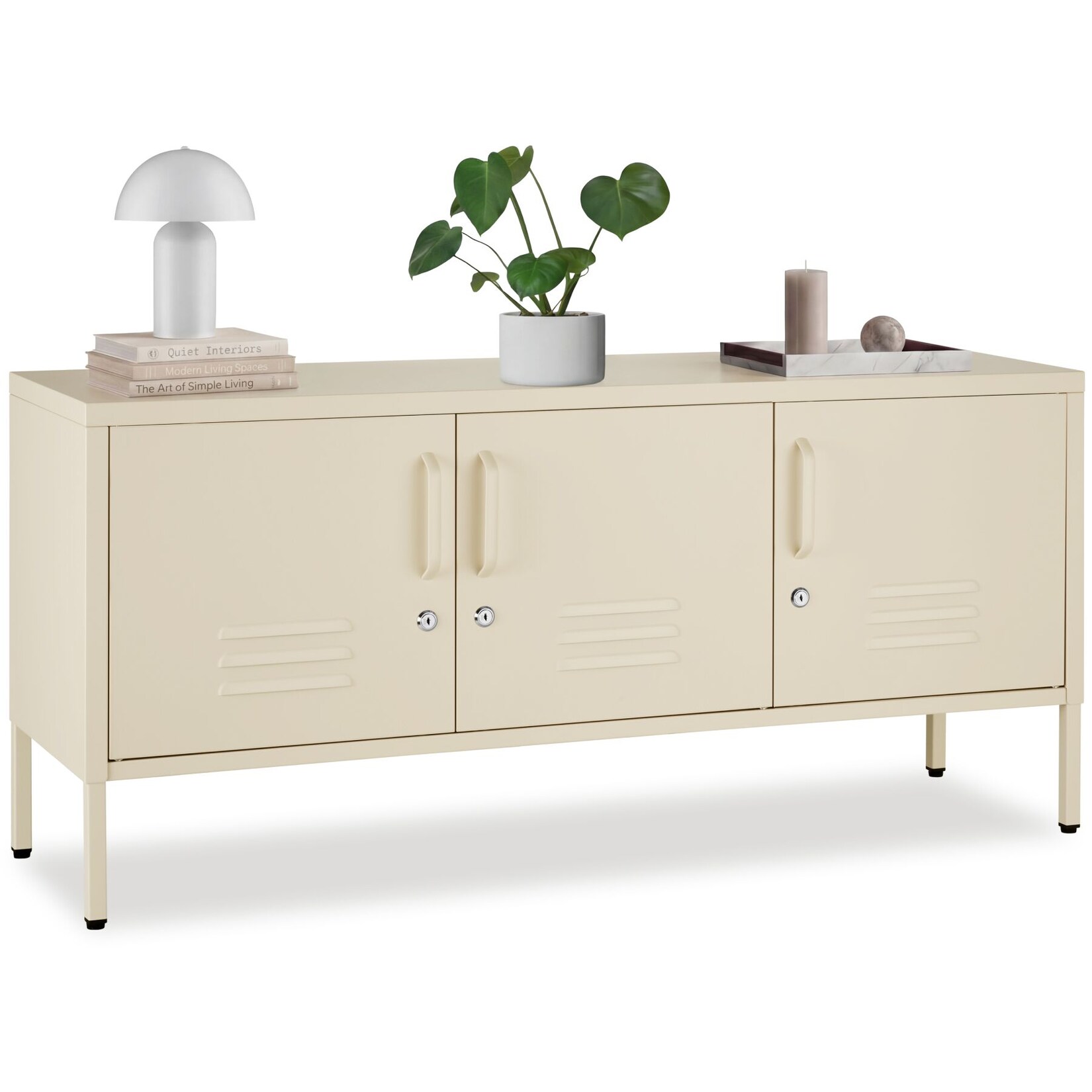 tectake® Sideboard, 3 Türen mit Magnetverschluss, einzeln abschließbar, pulverbeschichteter Stahl, Kippschutz, höhenverstellbare Füße