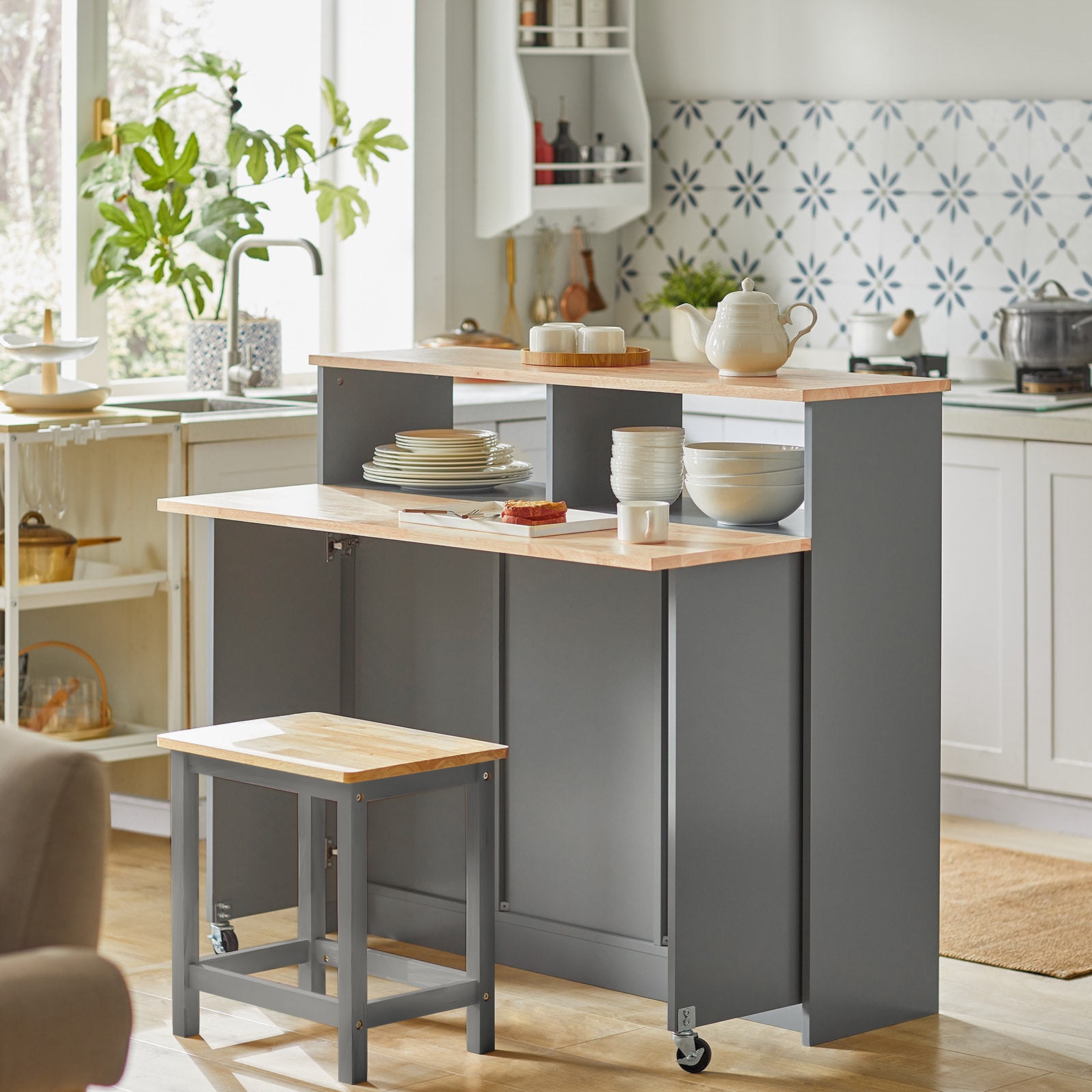 SoBuy K&uuml;cheninsel mit 2 T&uuml;ren Grau 110x64x97cm Modern - Bild 1