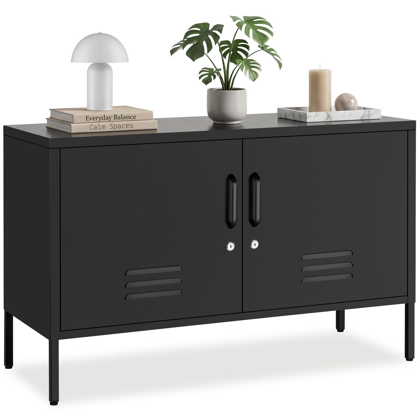 tectake® Sideboard, 2 Türen mit Magnetverschluss, einzeln abschließbar, pulverbeschichteter Stahl, Kippschutz, höhenverstellbare Füße