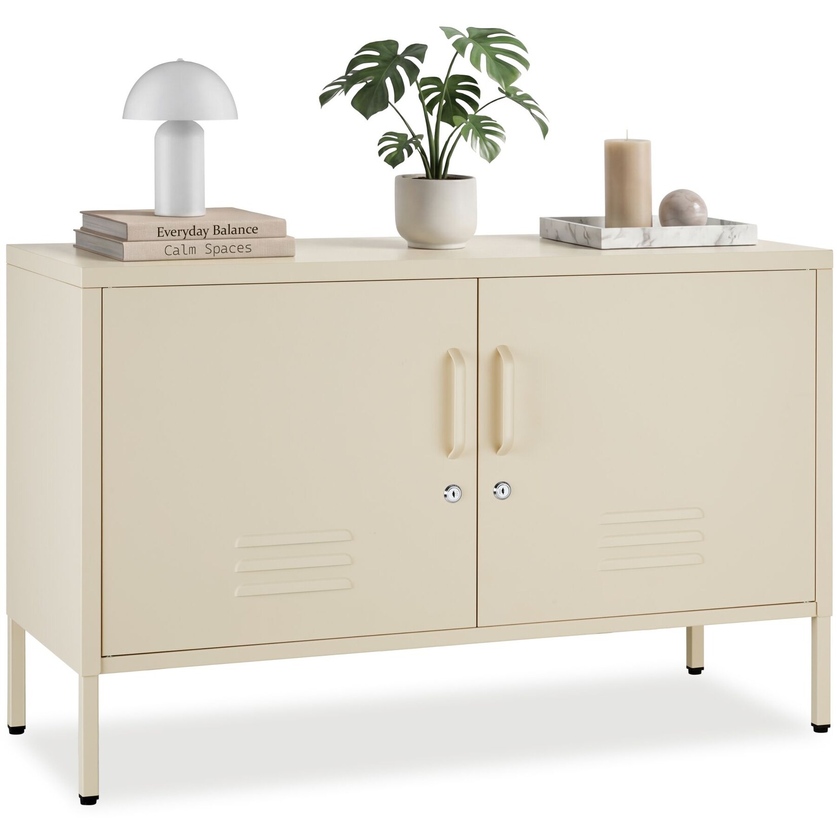 tectake® Sideboard, 2 Türen mit Magnetverschluss, einzeln abschließbar, pulverbeschichteter Stahl, Kippschutz, höhenverstellbare Füße