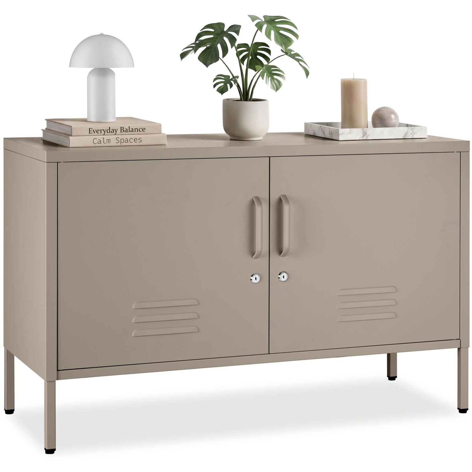 tectake® Sideboard, 2 Türen mit Magnetverschluss, einzeln abschließbar, pulverbeschichteter Stahl, Kippschutz, höhenverstellbare Füße