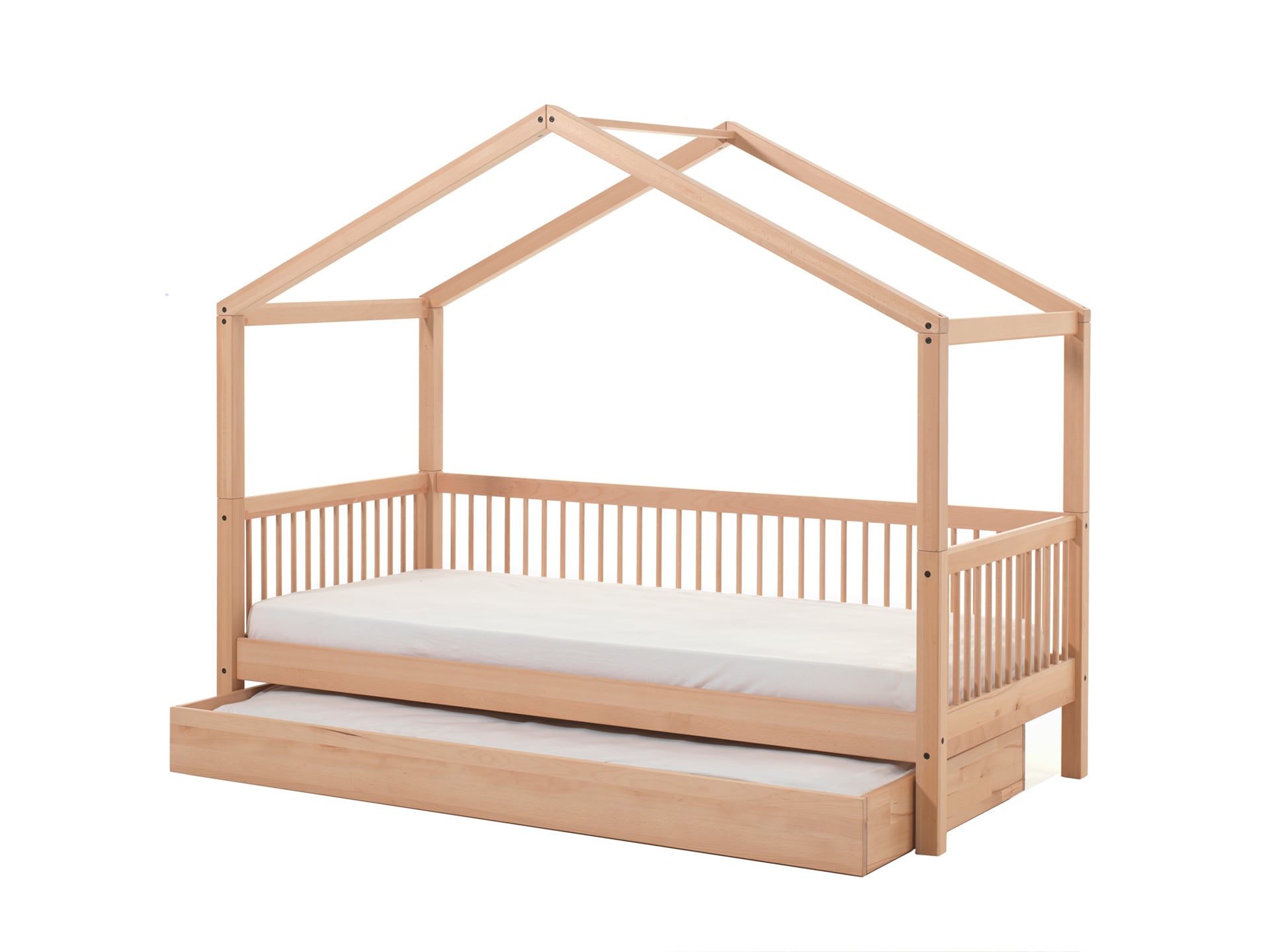 FAGUS Hausbett mit Liegefl&auml;che 90 x 200 cm, inkl. Lattenrost, Bettschublade, Ausf. Buche massiv natur - Bild 1