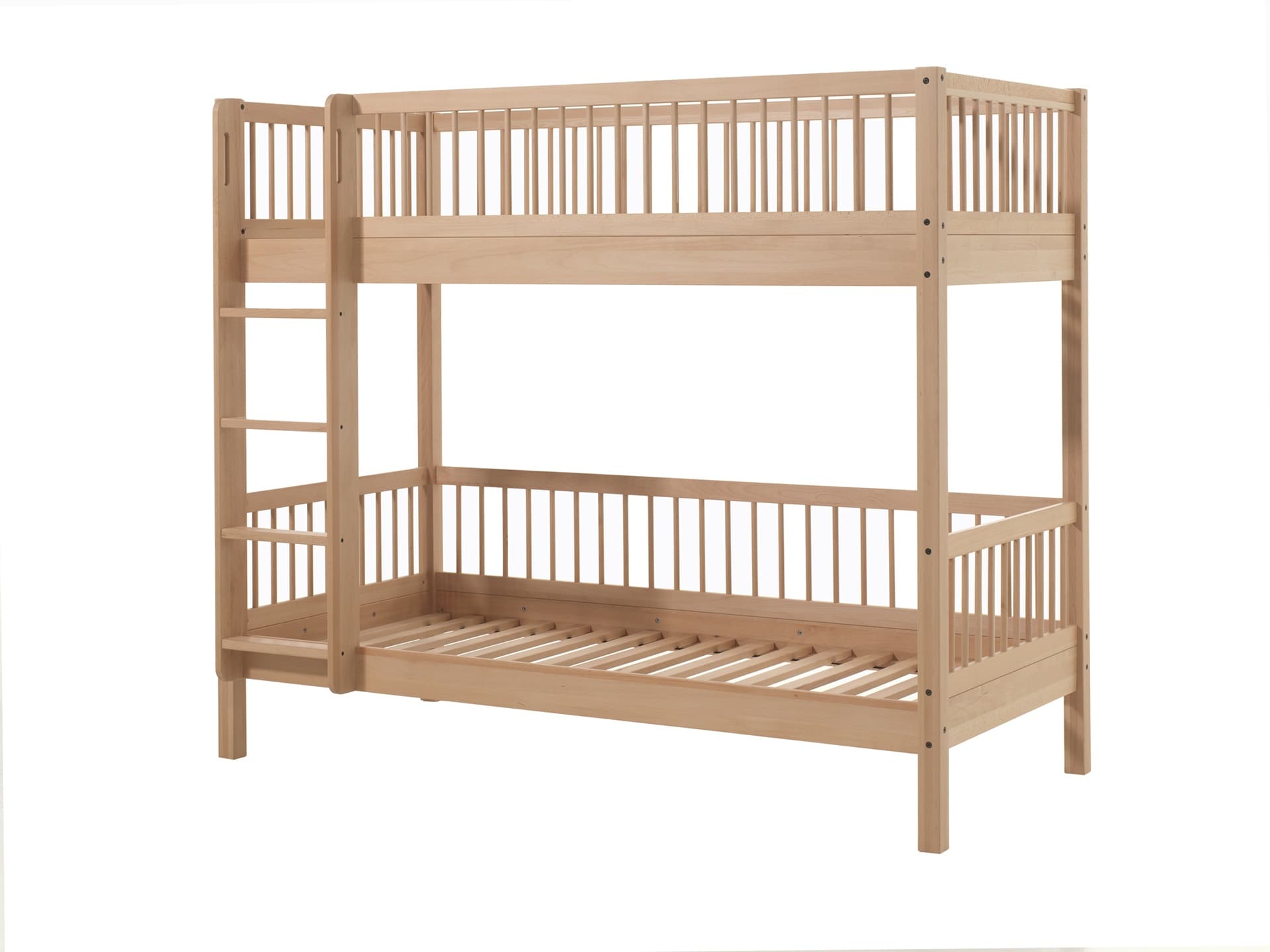 FAGUS Etagenbett mit 2 Liegefl&auml;chen 90 x 200 cm, Bettpfosten geteilt, inkl. Lattenrost, Ausf. Buche massiv natur - Bild 1