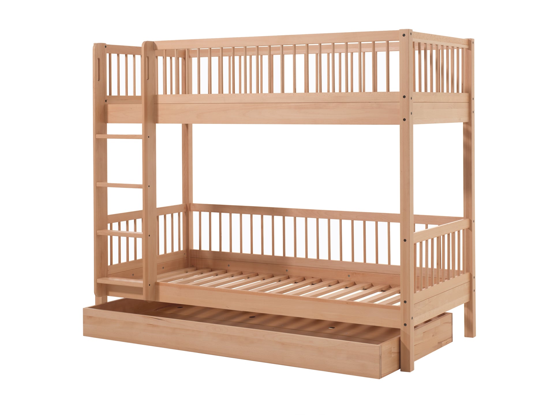FAGUS Etagenbett mit 2 Liegefl&auml;chen 90 x 200 cm, inkl. Lattenrost und Bettschublade Ausf. Buche massiv Natur lackiert - Bild 1