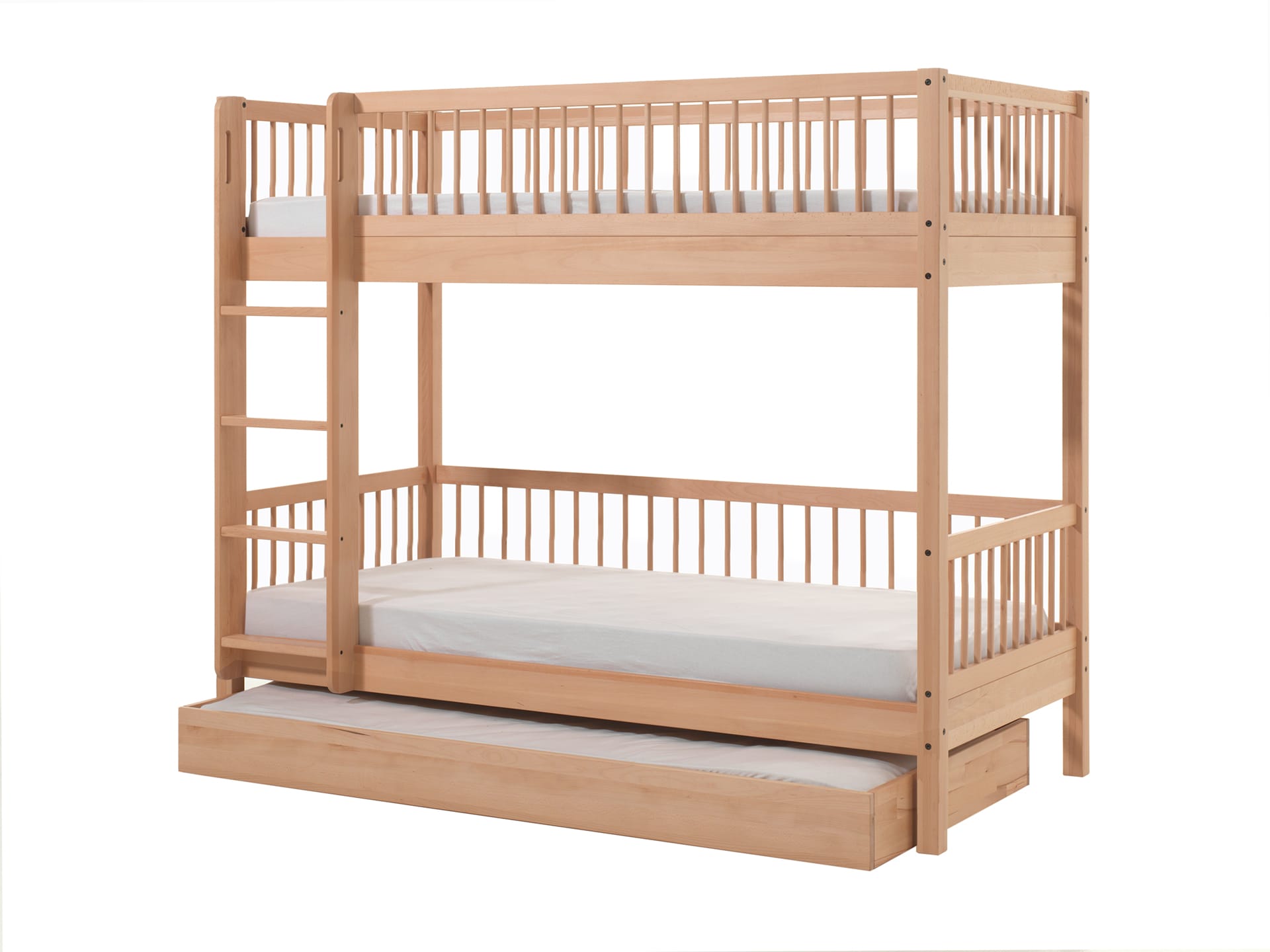 FAGUS Etagenbett mit 2 Liegefl&auml;chen 90 x 200 cm, inkl. Lattenrost, Absturzschutz und Bettschublade Ausf. Buche massiv Natur lackiert - Bild 1