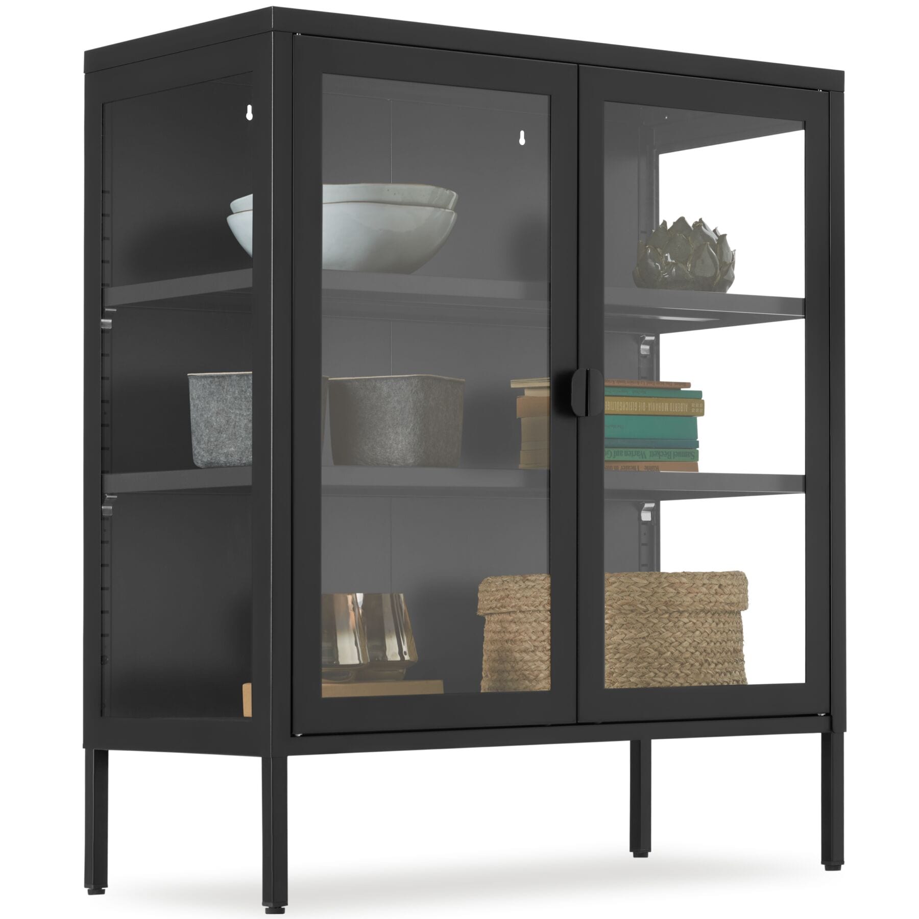 tectake&reg; Metallvitrine, Glast&uuml;ren mit Magnetverschluss, pulverbeschichteter Stahl, Kippschutz, h&ouml;henverstellbare F&uuml;&szlig;e - Bild 1