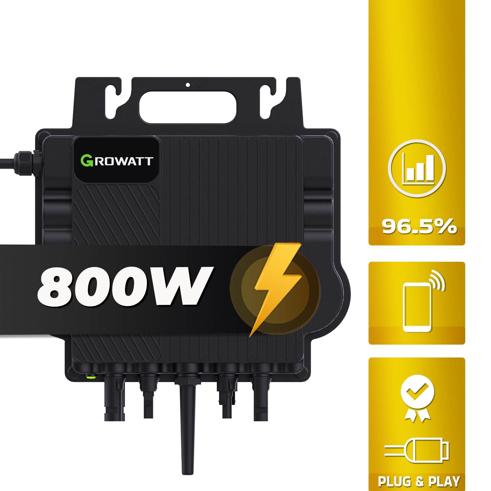 GROWATT Mikro-Wechselrichter 800 W NEO-800M-X f&uuml;r Balkonkraftwerk, IP67 wetterfest, Plug&Play Installation, 2 MPPT, WIFI Bluetooth, Micro Inverter - Bild 1