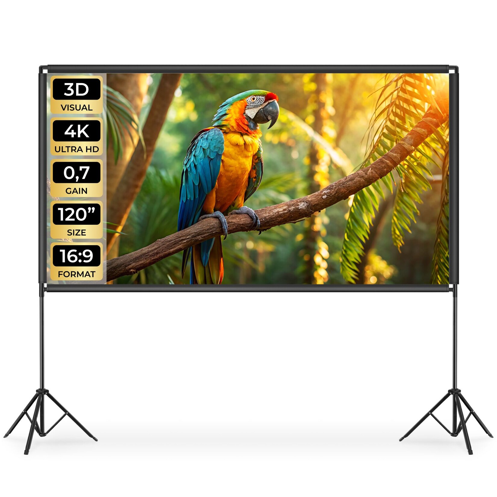 tectake® Beamer-Leinwand, für 4K, HD, Ultra HD und Full HD, Gain-Faktor 0,7, robuster Stoff, faltenfrei gespannt, Format 16:9, 120“