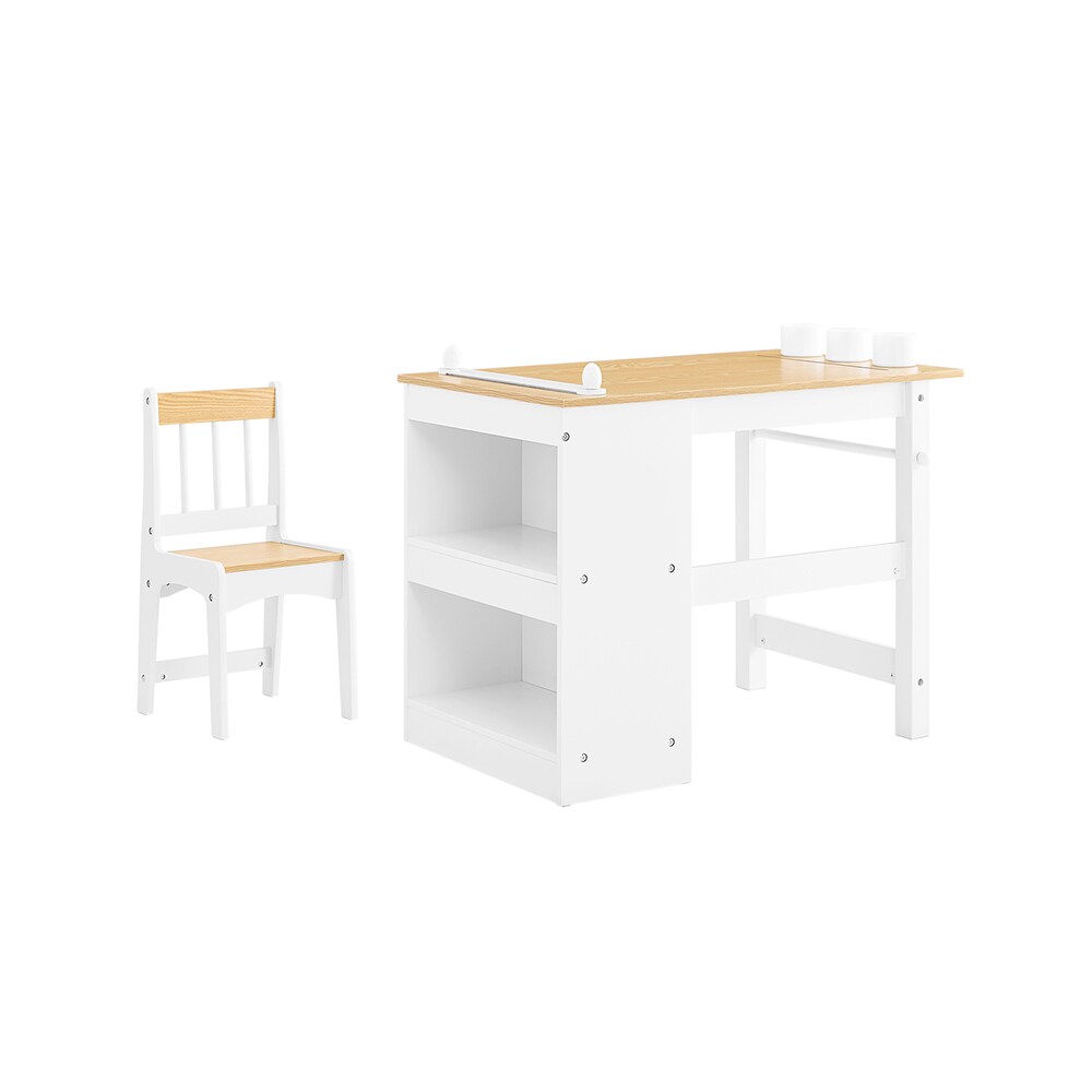 SoBuy Kindertisch mit Stuhl und 1 Ablage Weiß 80x45x66cm Nordisch