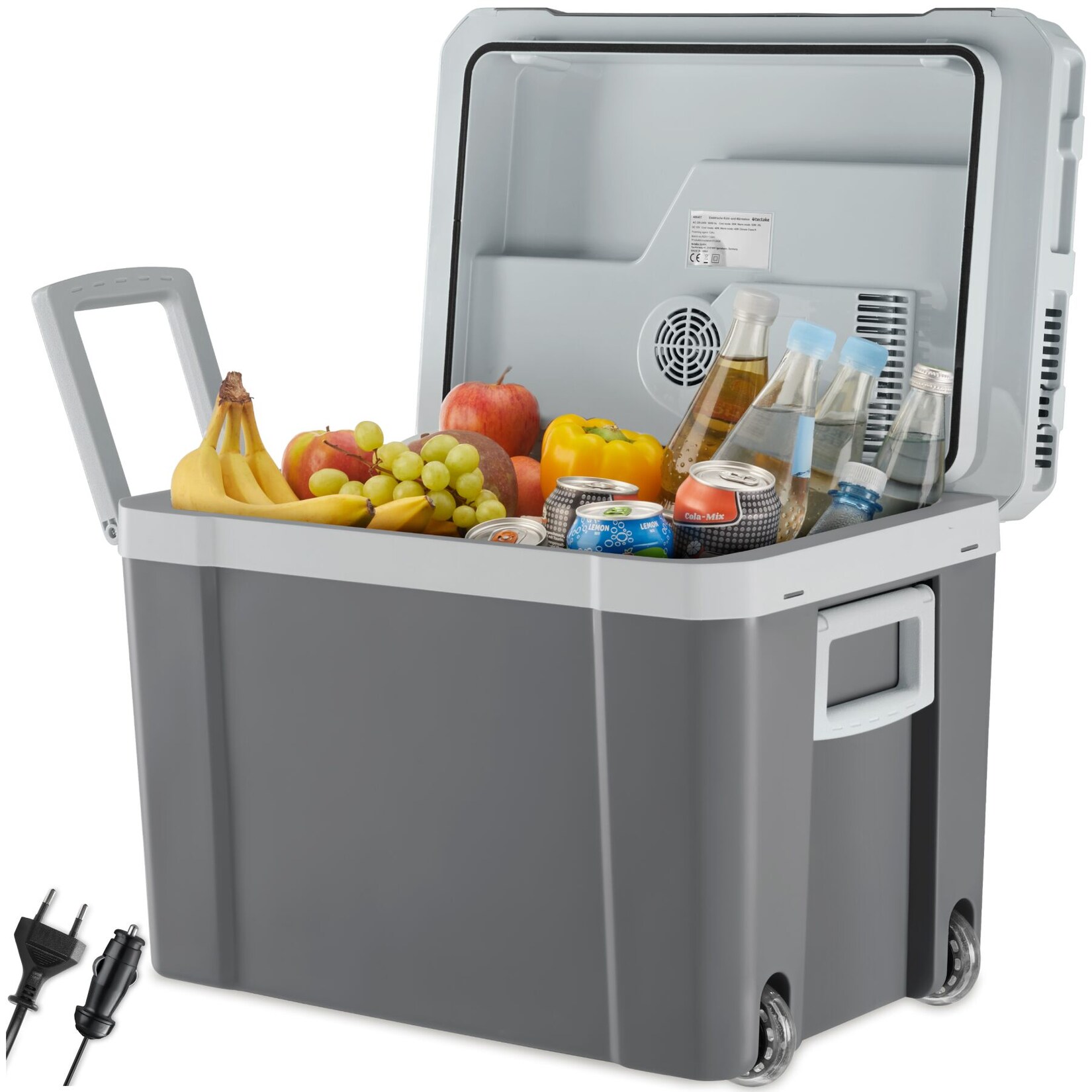 tectake® Elektrische Kühl- und Wärmebox, 35 l Fassungsvermögen, robustes Kunststoffgehäuse, mit Rollen, Steckdosen- und Autoanschluss