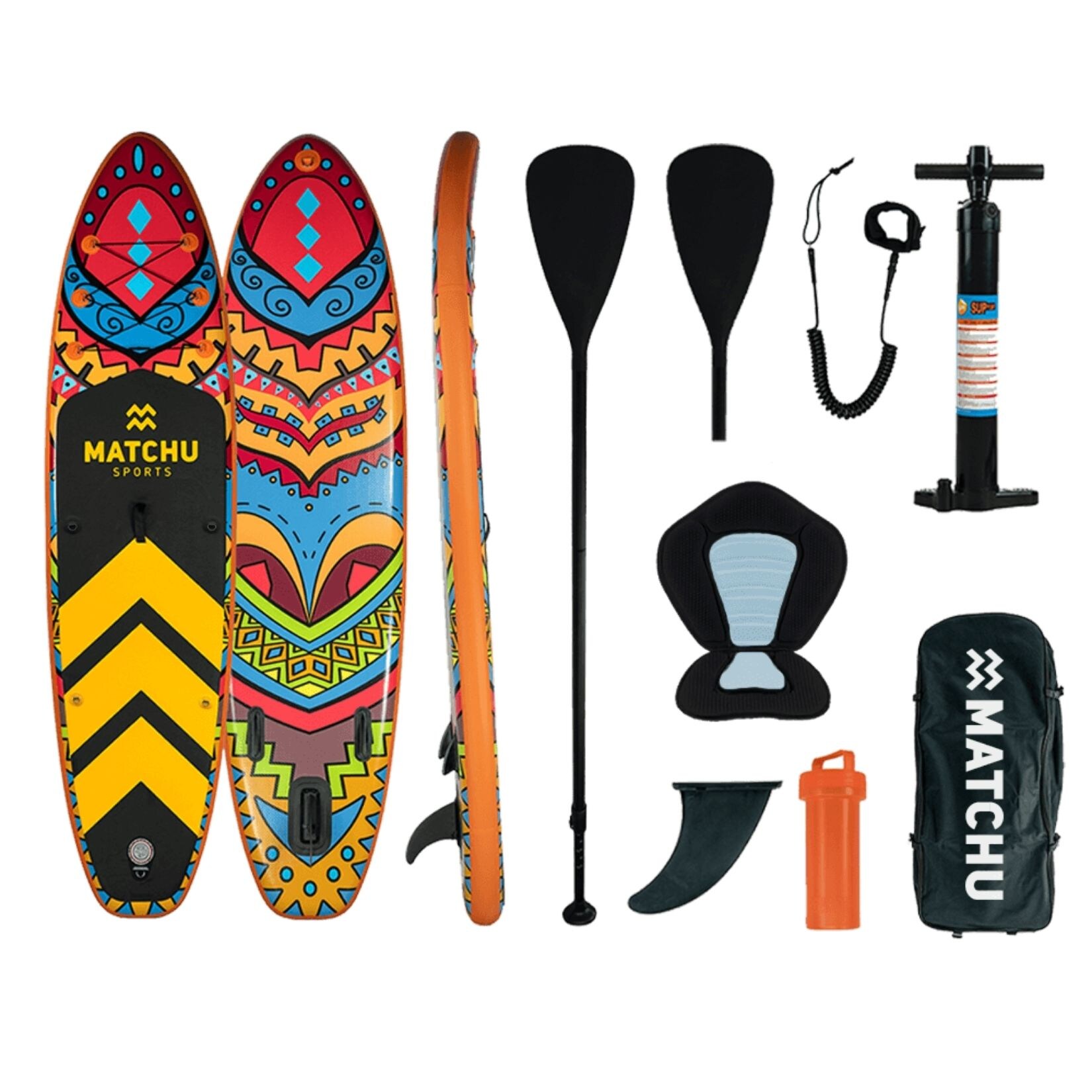 MATCHU Stand Up Paddle-Board Deluxe Mit Sitzfläche 10''6 - Aufblasbares SUP Board - Komplettset mit Zubehör