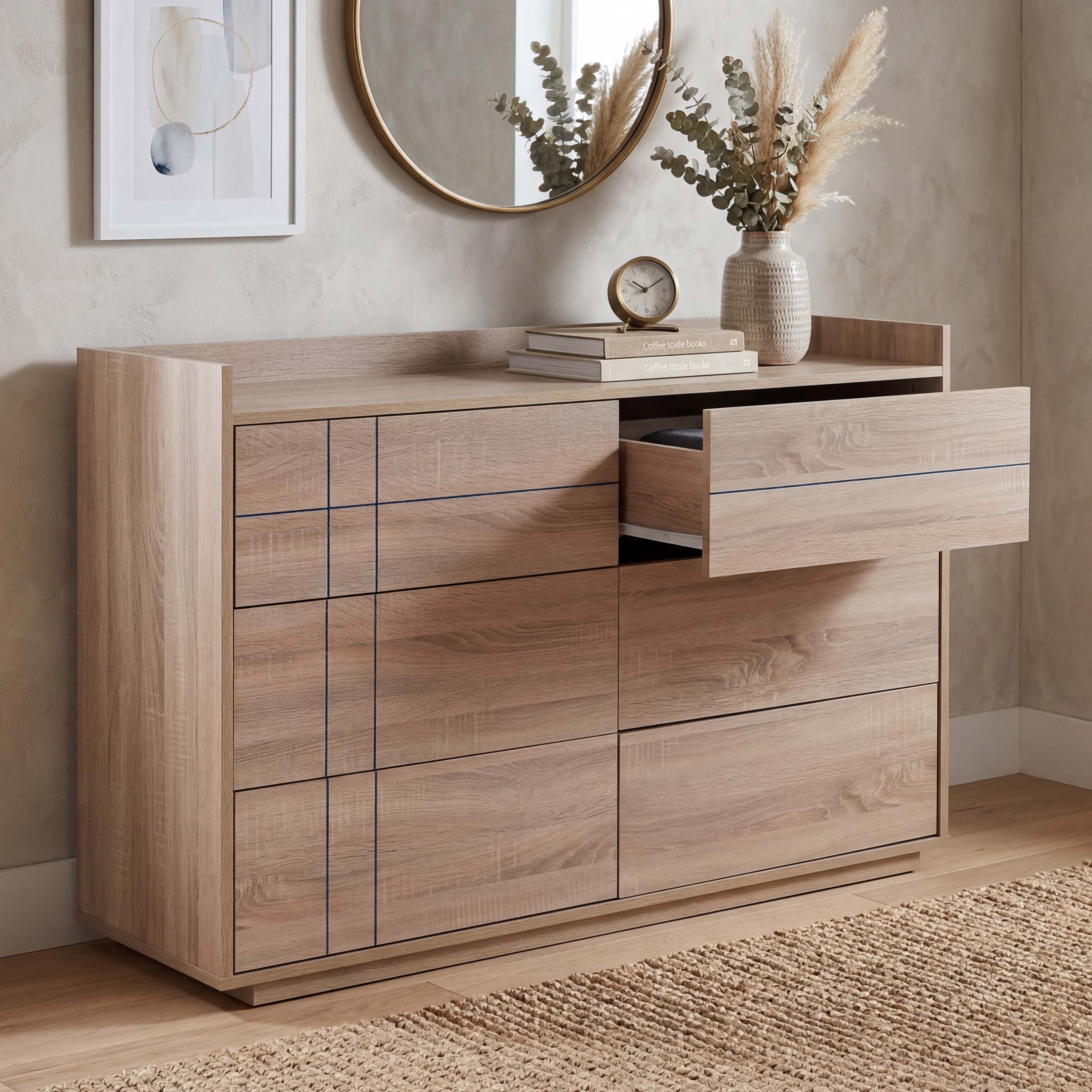 Kommode MCW-P44, Sideboard Schrank Anrichte, 6 Schubladen Push-to-open, MDF 83x120x40cm ~ Sonoma-Eiche-Optik - Bild 1