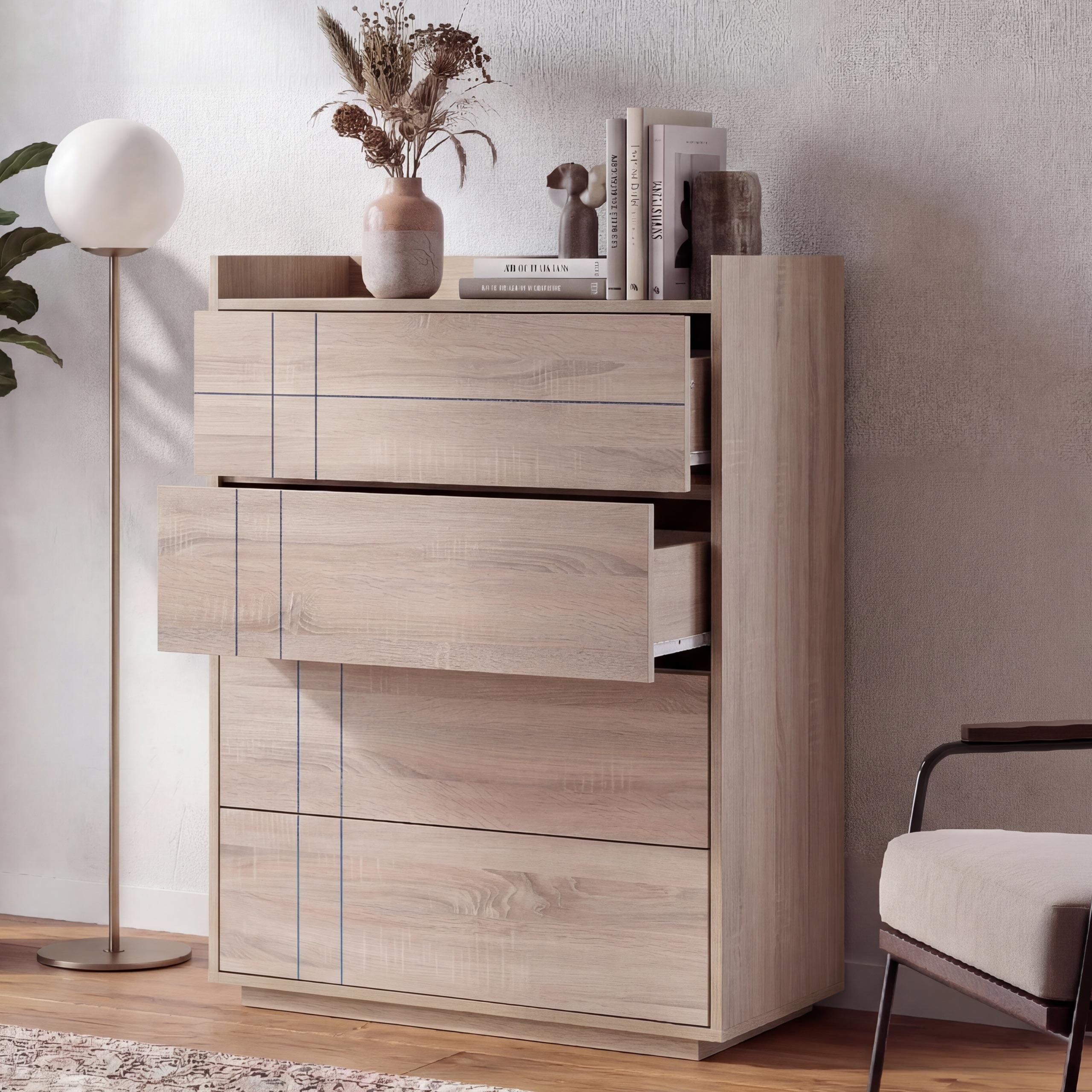 Kommode MCW-P44, Sideboard Schrank Anrichte, 4 Schubladen Push-to-open, MDF 107x80x40cm ~ Sonoma-Eiche-Optik - Bild 1