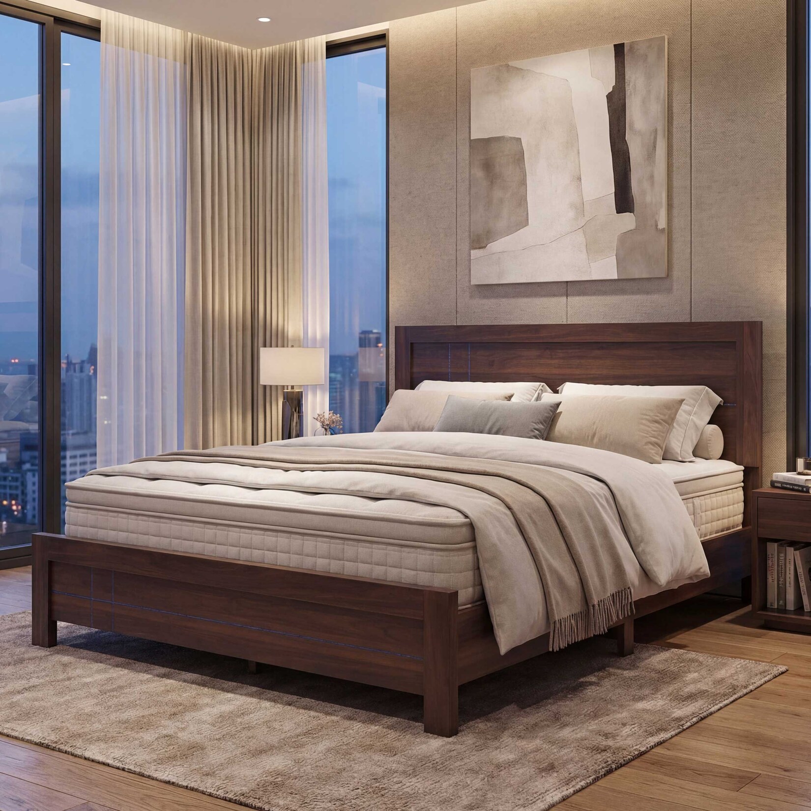 Queen Size Bett MCW-P44, Doppelbett Bettgestell mit Lattenrost, 160x200cm ~ Walnuss-Optik