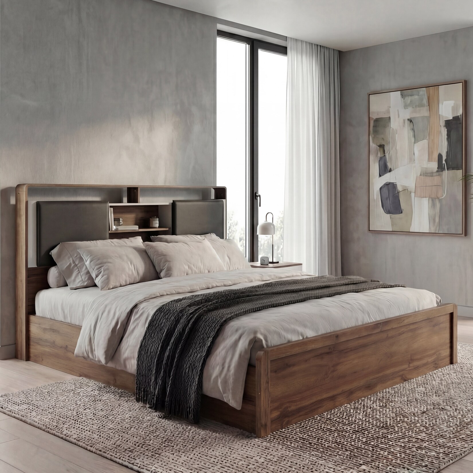 King Size Bett MCW-P43, Doppelbett Bettgestell mit Lattenrost, MDF 180x200cm ~ Wotan-Eiche-Optik, weiß
