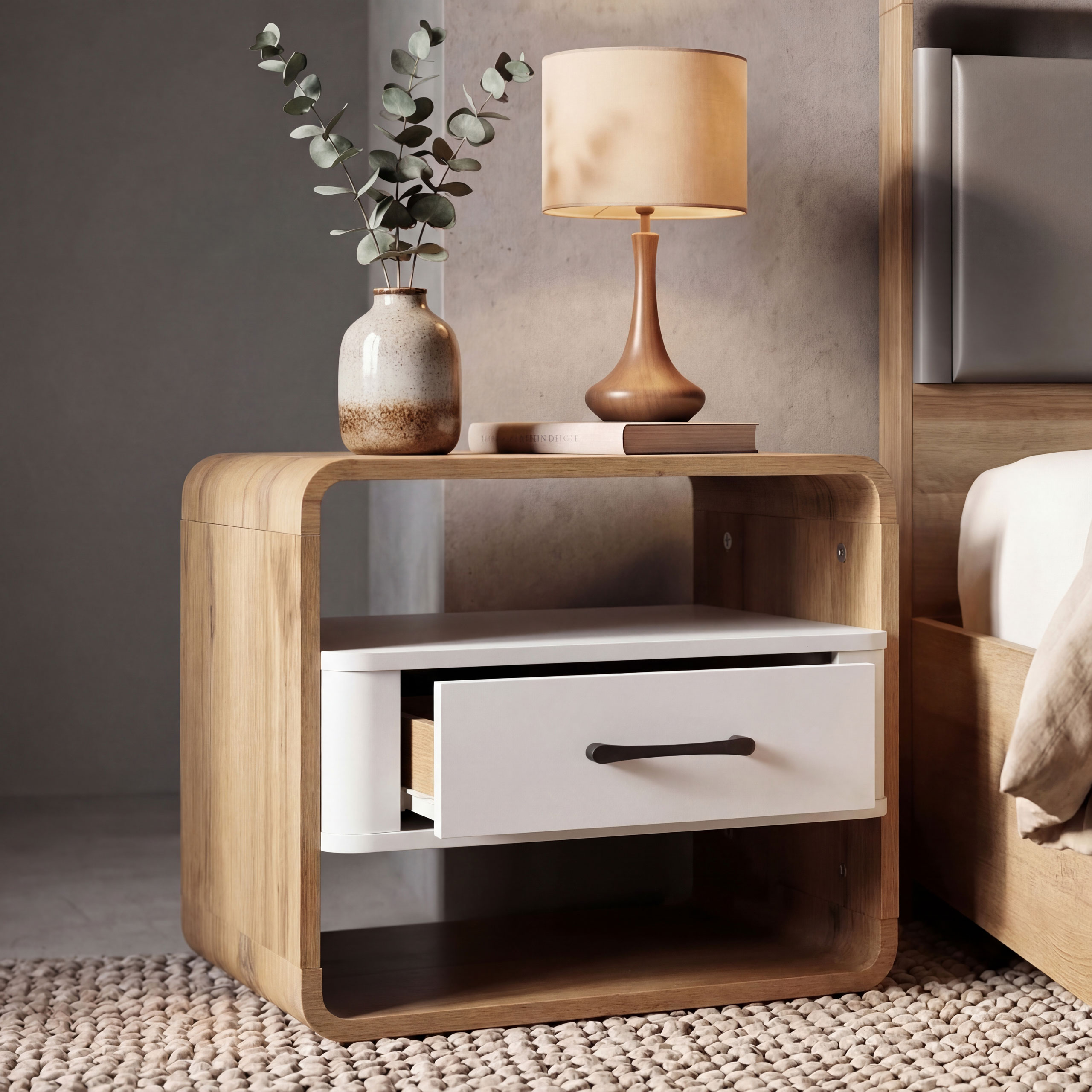 Nachttisch MCW-P43, Nachtkasten Nachtschrank Nachtkommode, Schublade MDF&nbsp;40x48x44cm ~ Wotan-Eiche-Optik, wei&szlig; - Bild 1