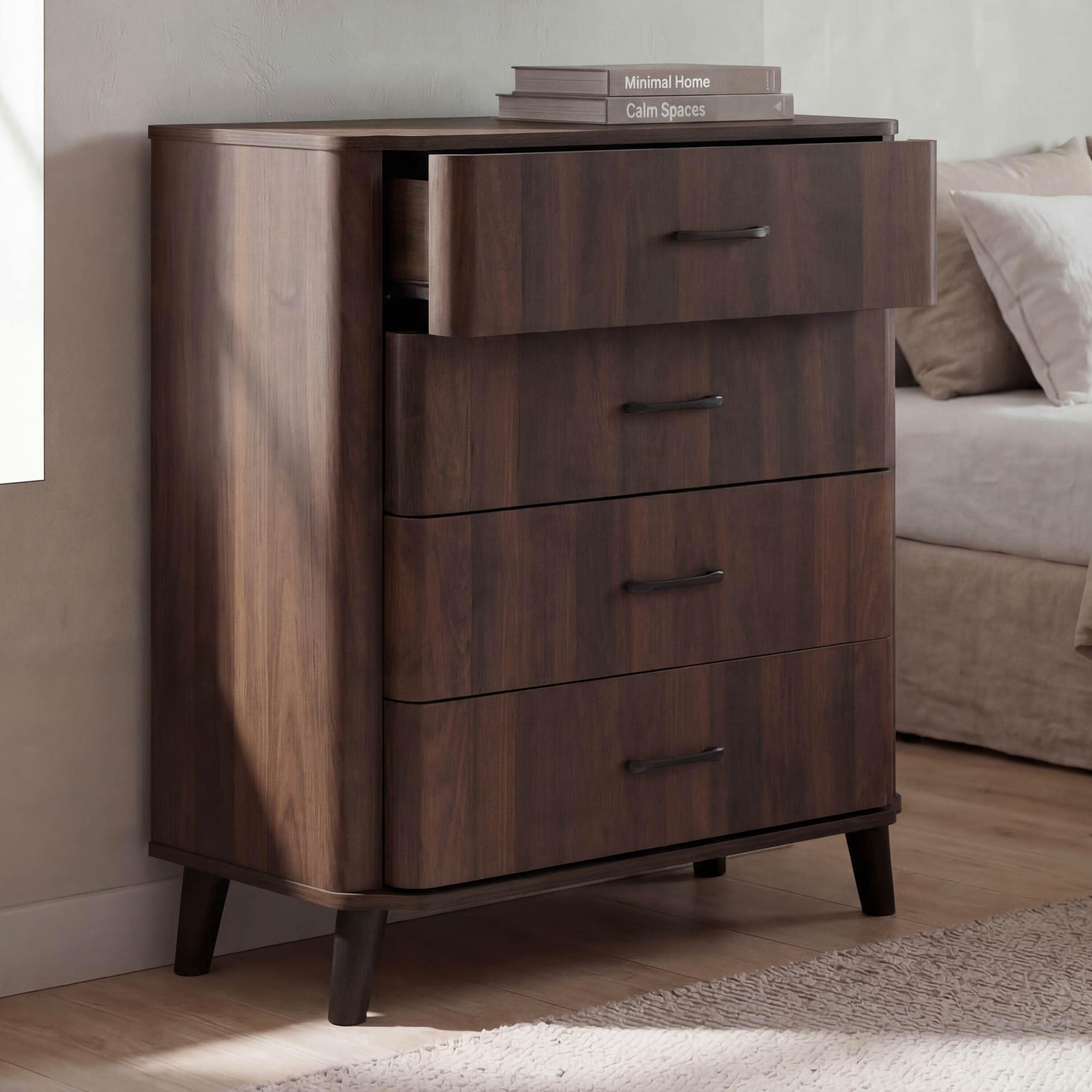 Kommode MCW-P42, Sideboard Schrank Anrichte, 4 Schubladen, MDF 92x80x40cm ~ Walnuss-Optik - Bild 1