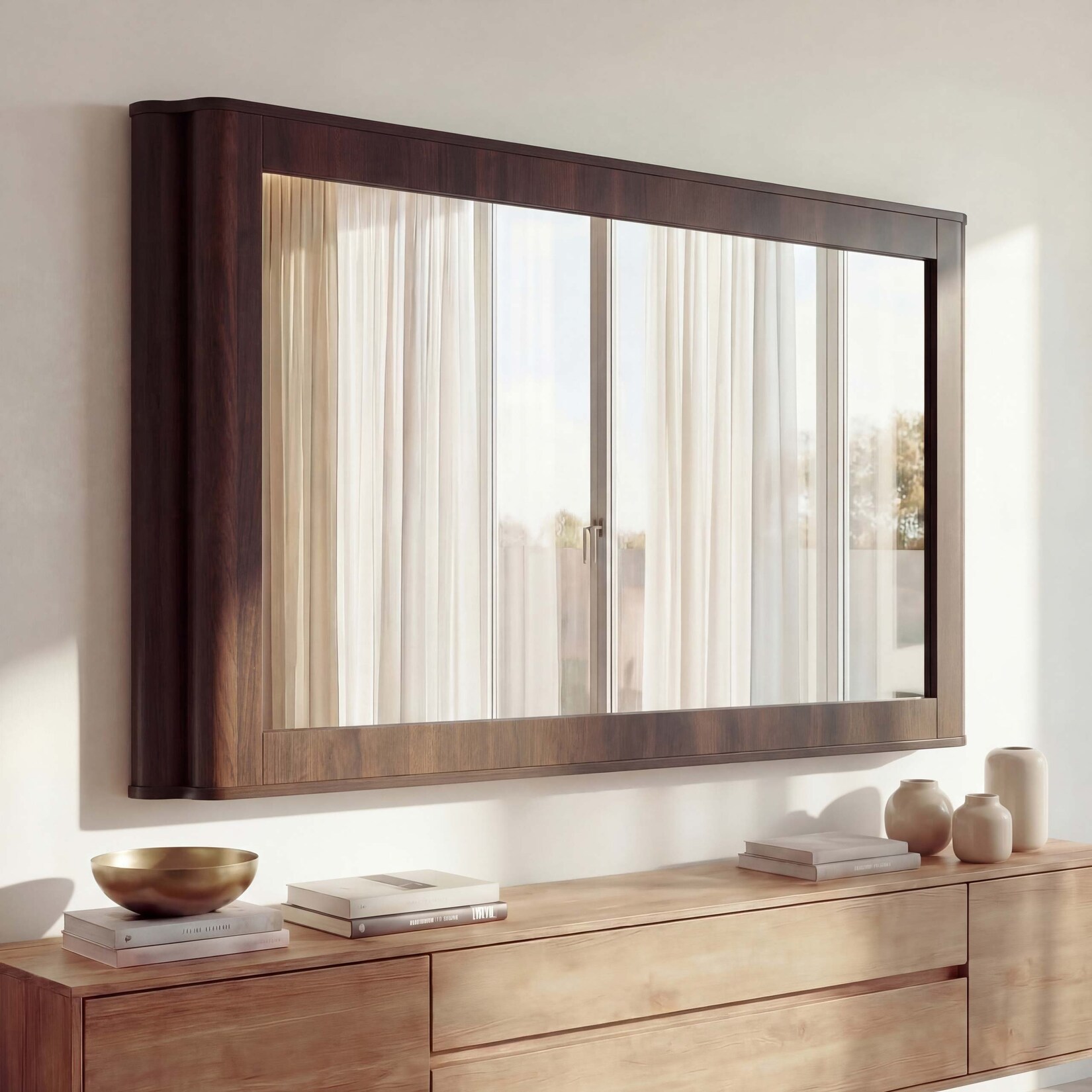 Spiegel MCW-P42, Wandspiegel Garderobenspiegel Flurspiegel, MDF Glas 80x120x10cm ~ Walnuss-Optik