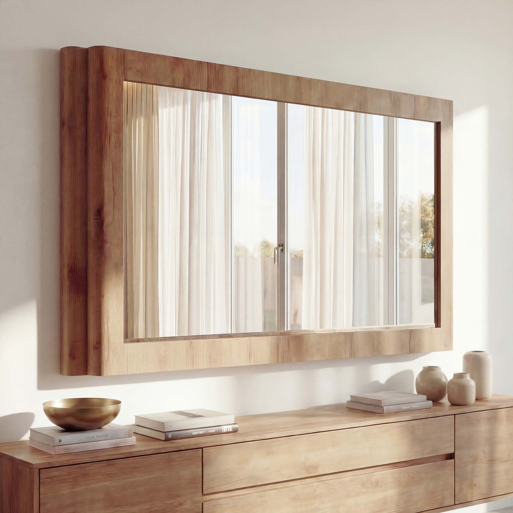 Spiegel MCW-P42, Wandspiegel Garderobenspiegel Flurspiegel, MDF Glas 80x120x10cm ~ Wotan-Eiche-Optik