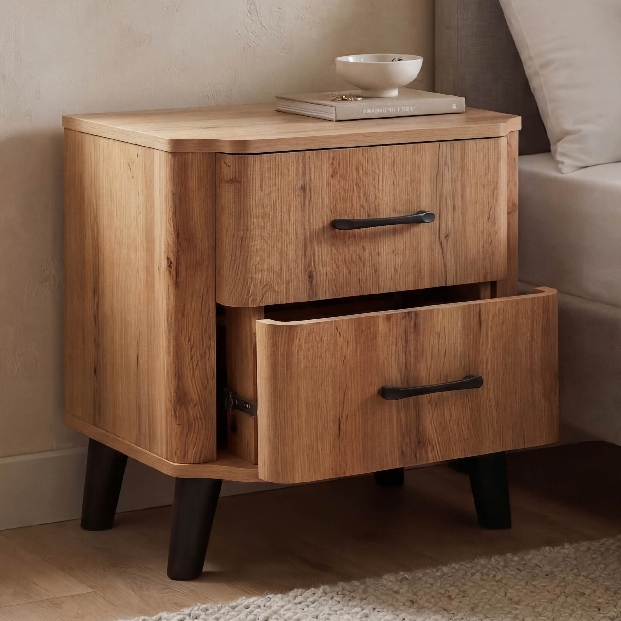 Nachttisch MCW-P42, Nachtkasten Nachtschrank Nachtkommode, 2 Schubladen MDF 50x48x40cm ~ Wotan-Eiche-Optik - Bild 1