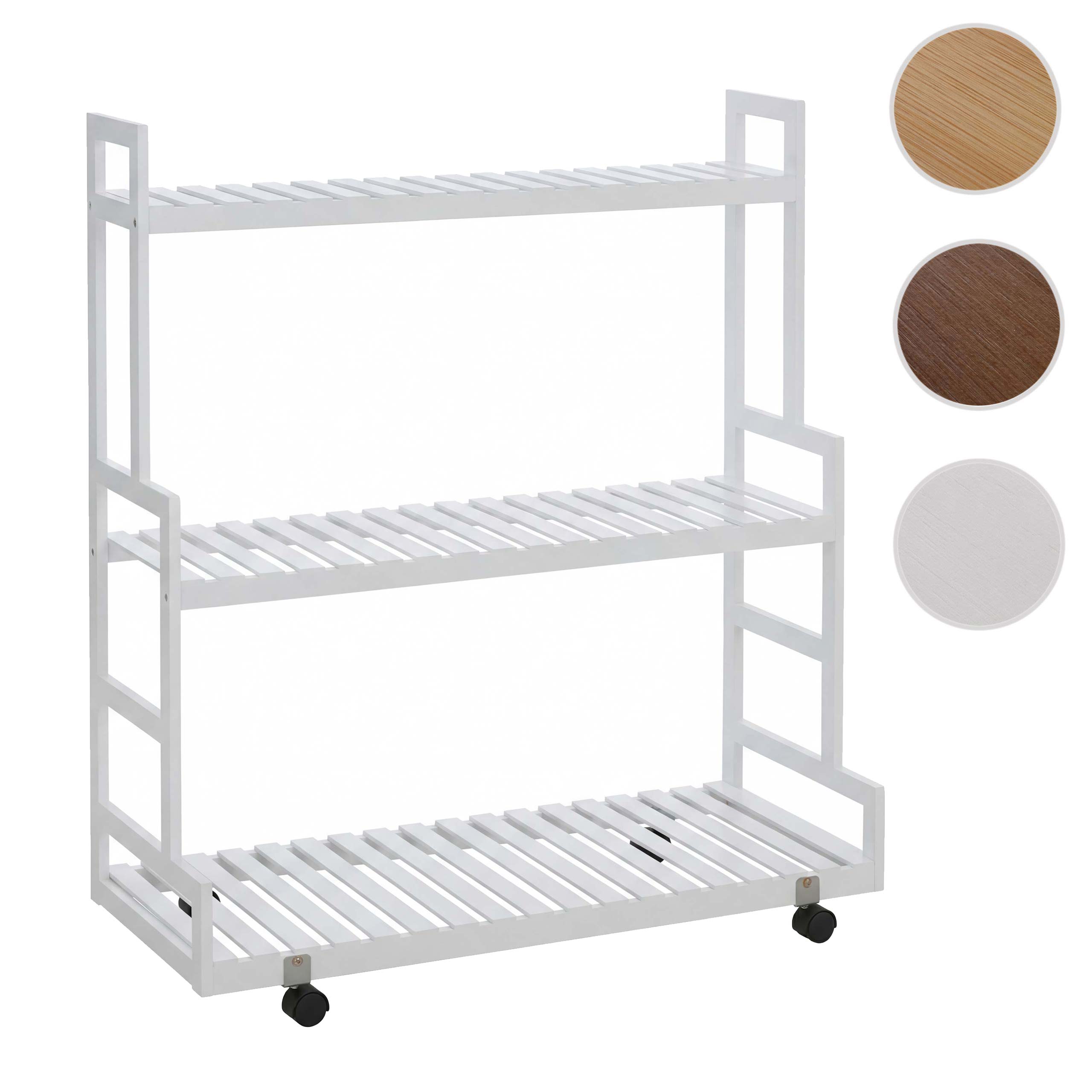Bambus Pflanzenregal MCW-Q33, Blumentreppe Blumenständer Pflanzentreppe, 3 Ablagen Rollen 105x90x38cm ~ weiß online kaufen bei Netto