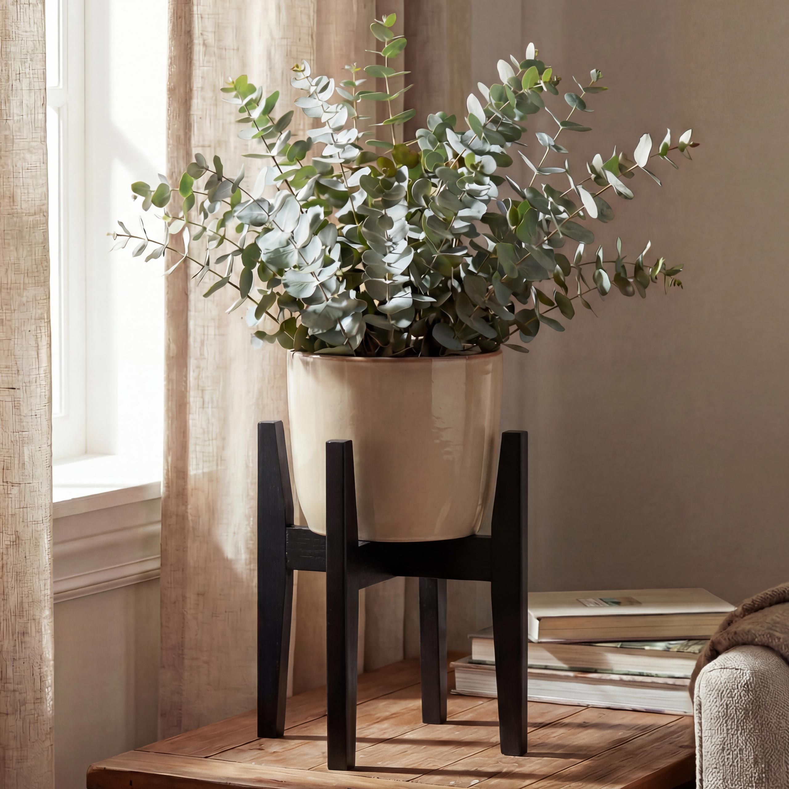 Bambus Pflanzenst&auml;nder MCW-Q31, Blumenst&auml;nder Blumentopfst&auml;nder Blumenhalter, verstellbar 30x27-37cm ~ schwarz - Bild 1