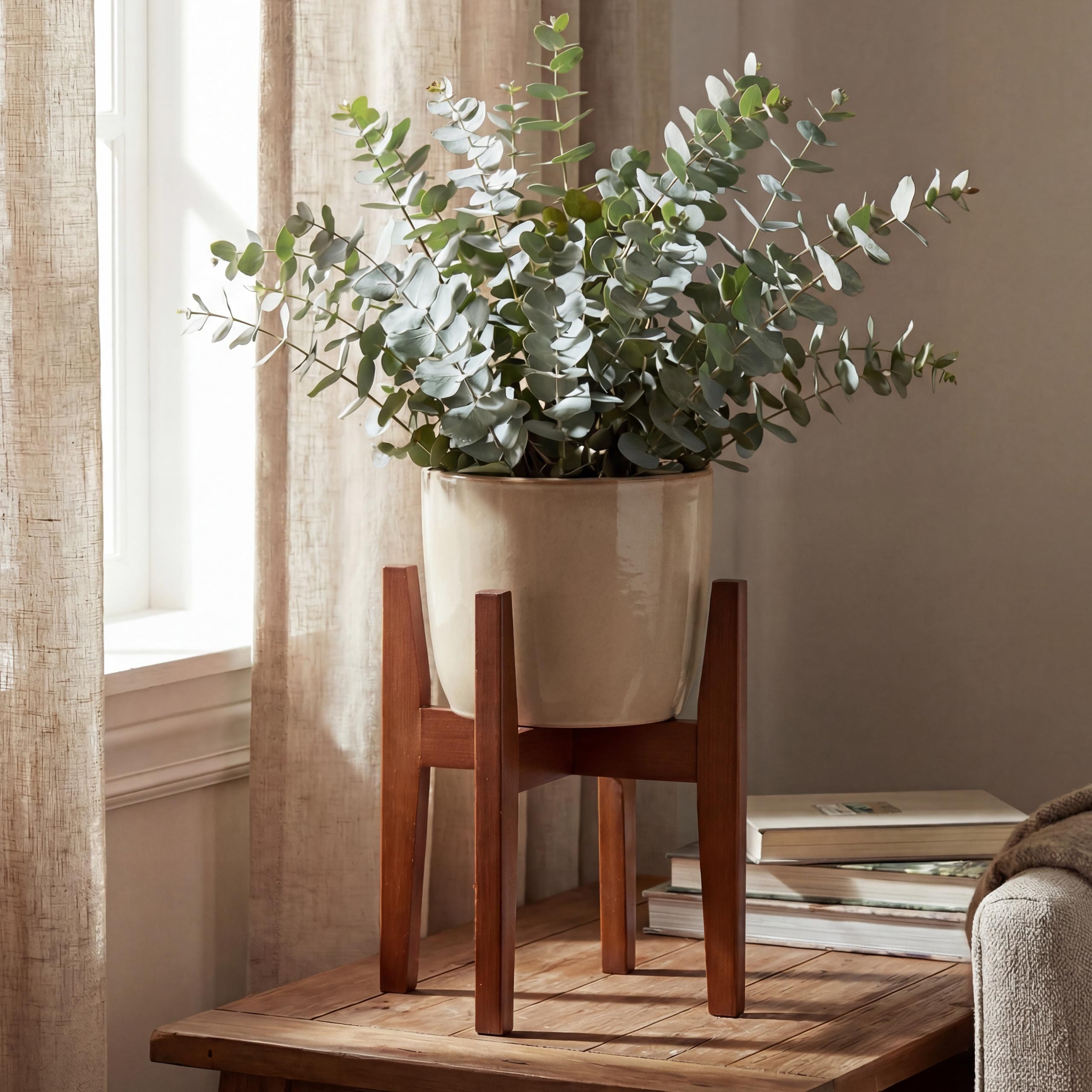 Bambus Pflanzenst&auml;nder MCW-Q31, Blumenst&auml;nder Blumentopfst&auml;nder Blumenhalter, verstellbar 30x27-37cm ~ braun - Bild 1