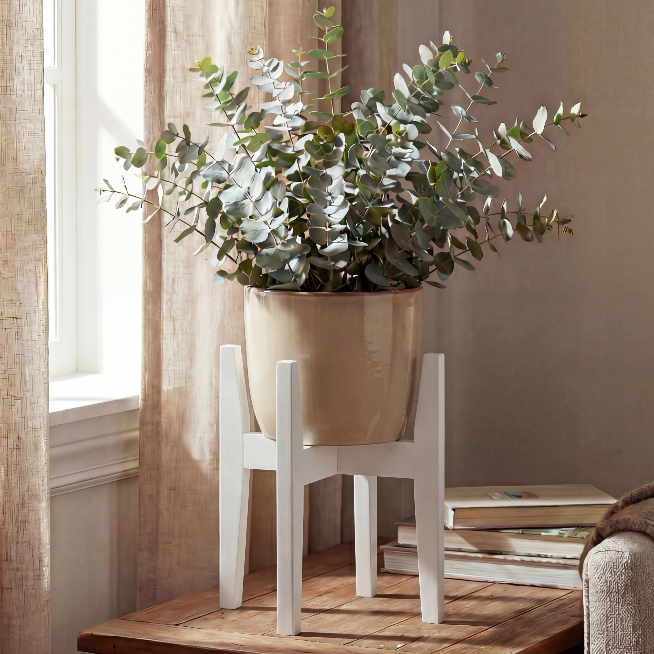 Bambus Pflanzenst&auml;nder MCW-Q31, Blumenst&auml;nder Blumentopfst&auml;nder Blumenhalter, verstellbar 30x27-37cm ~ wei&szlig; - Bild 1
