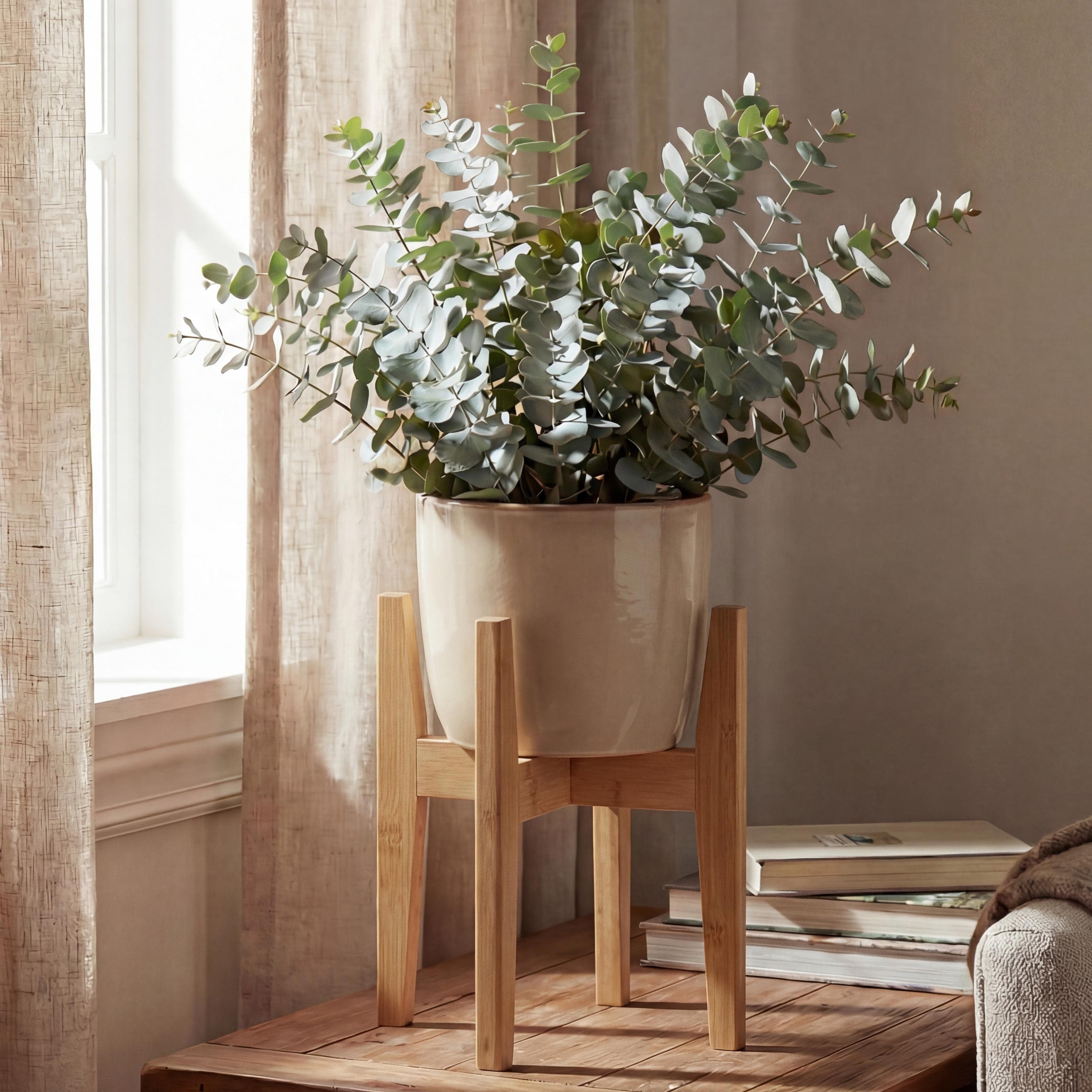 Bambus Pflanzenst&auml;nder MCW-Q31, Blumenst&auml;nder Blumentopfst&auml;nder Blumenhalter, verstellbar 30x27-37cm ~ natur - Bild 1